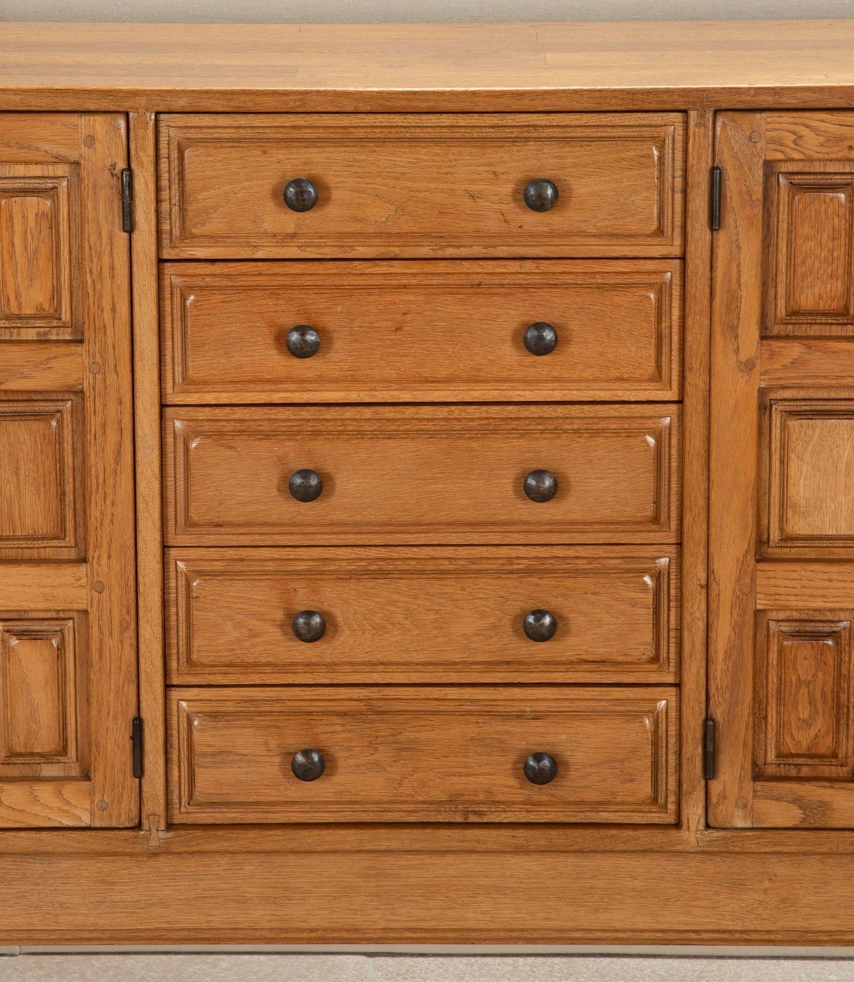 Oak Mid Century Spanish Geometric Brutalist Sideboard For Sale