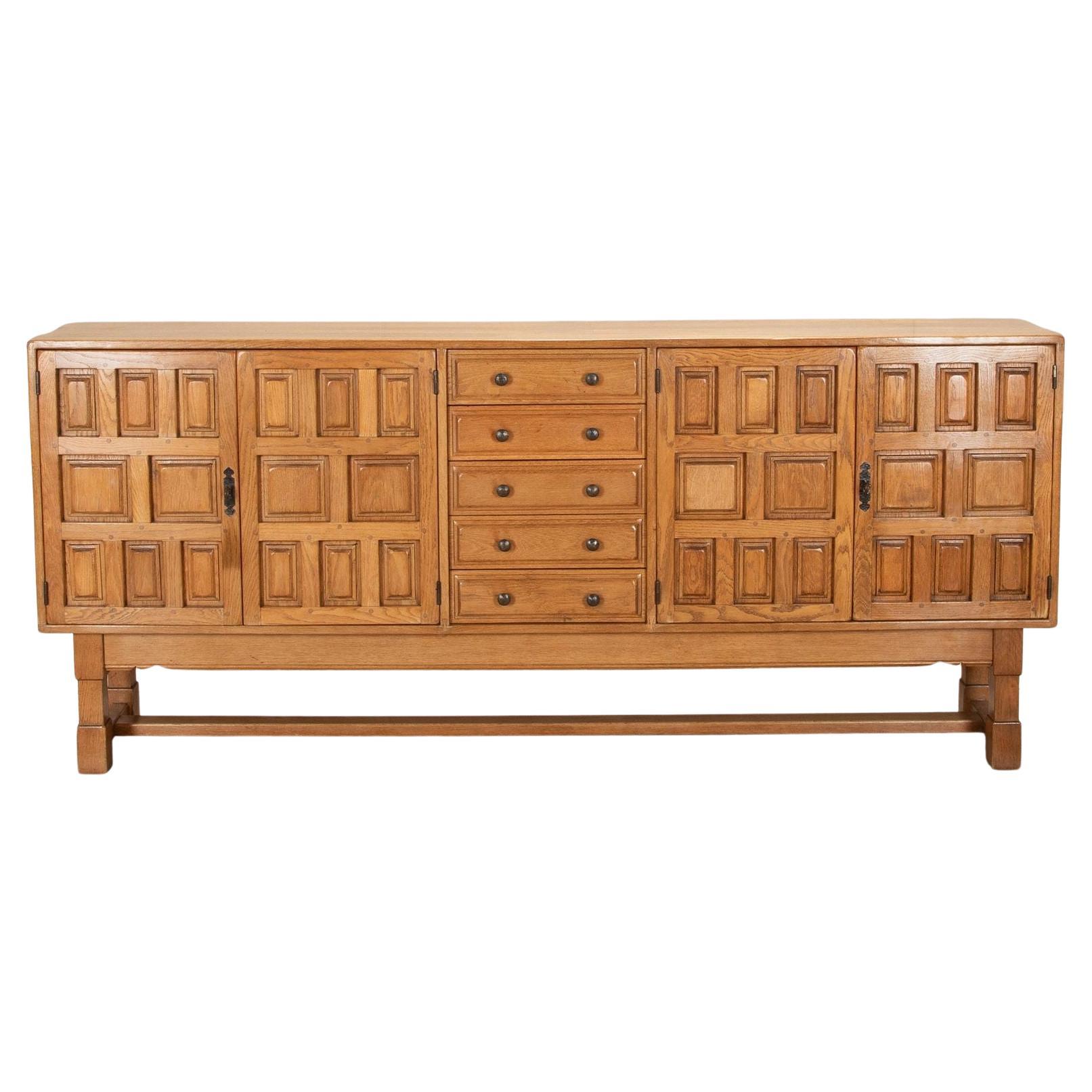 Mid Century Spanish Geometric Brutalist Sideboard For Sale