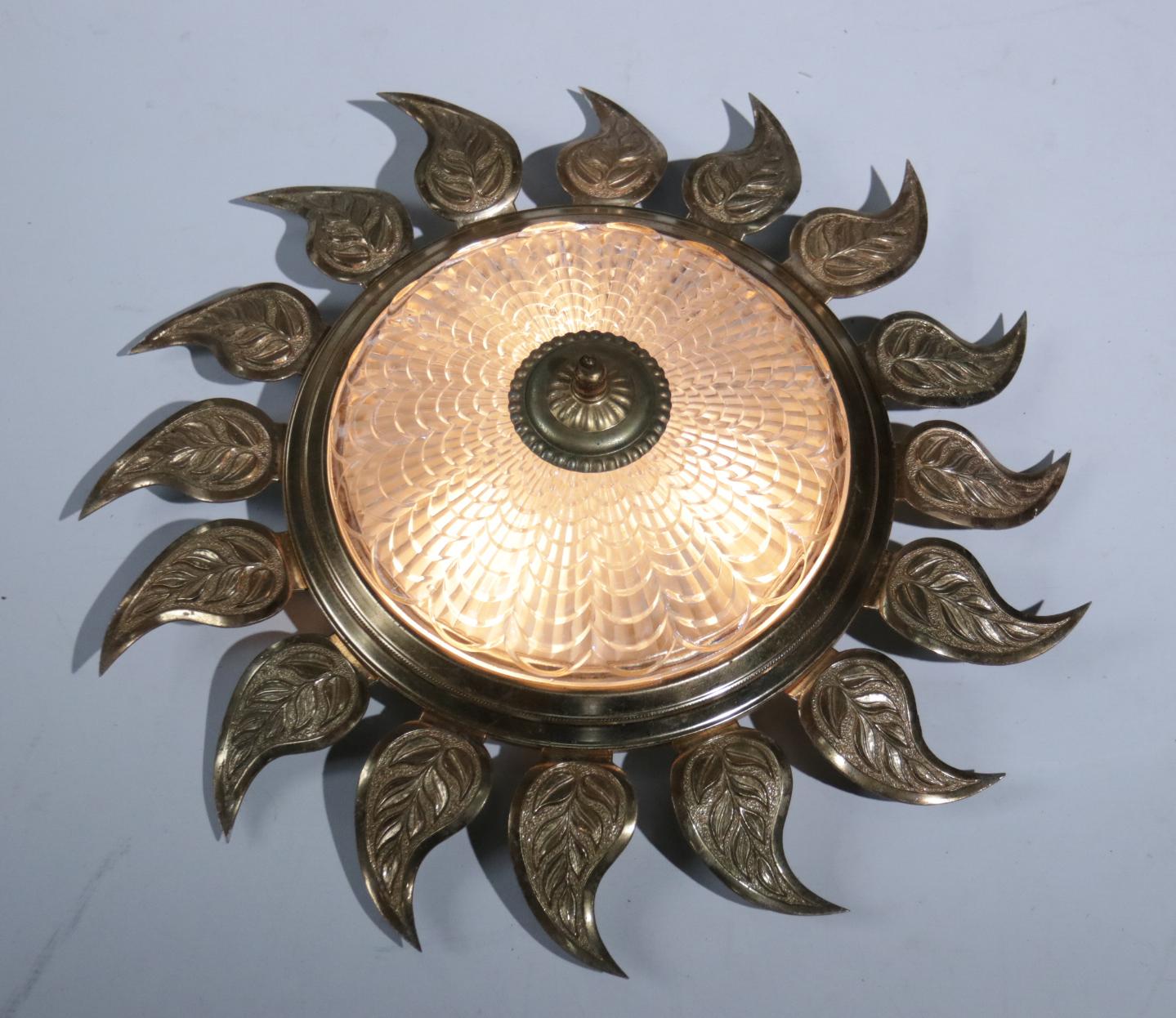 Mid-Century Spanish Gilt Iron Sunburst Wall Light Flush Mount Ceiling Light 4