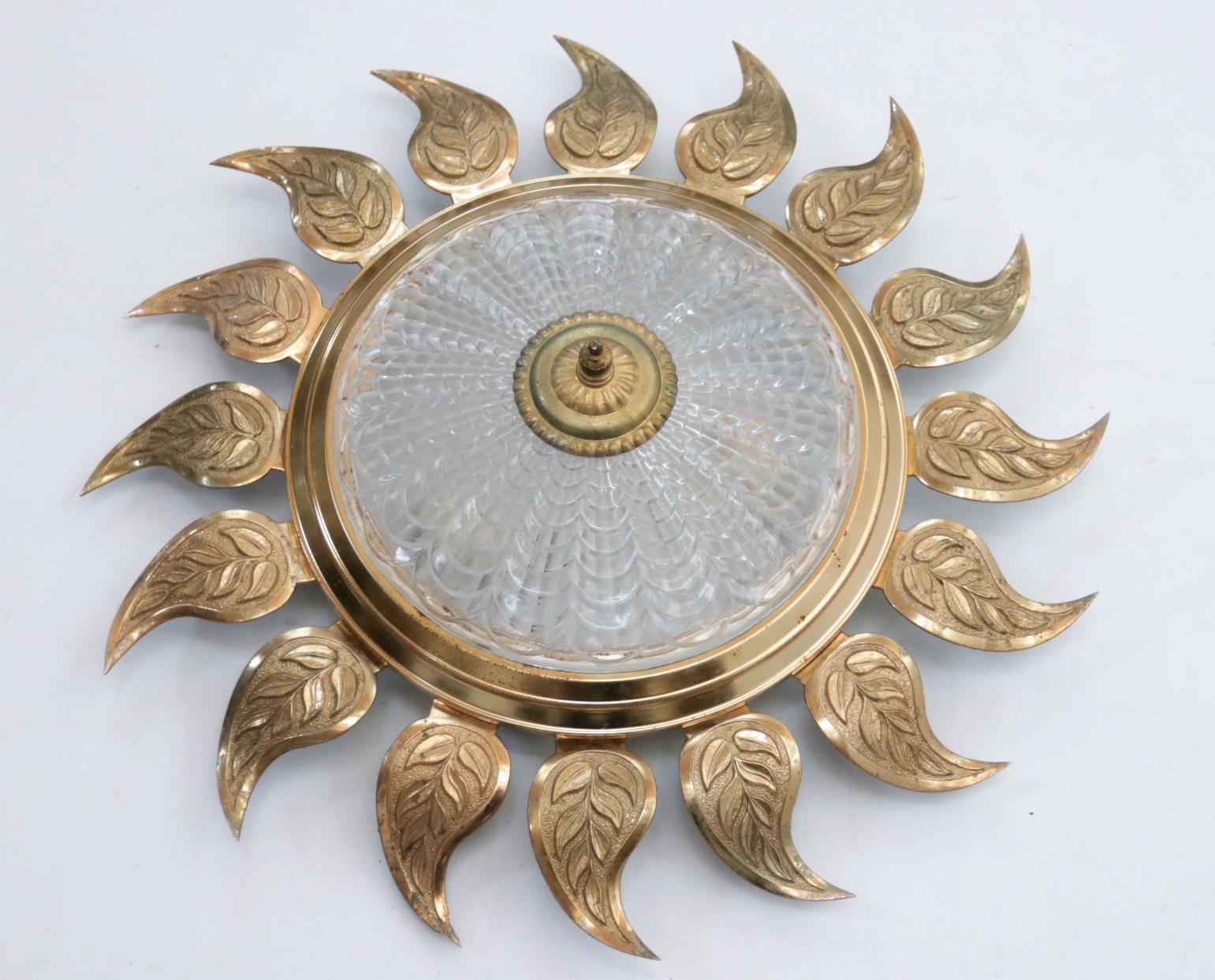 Mid-Century Spanish Gilt Iron Sunburst Wall Light Flush Mount Ceiling Light 2