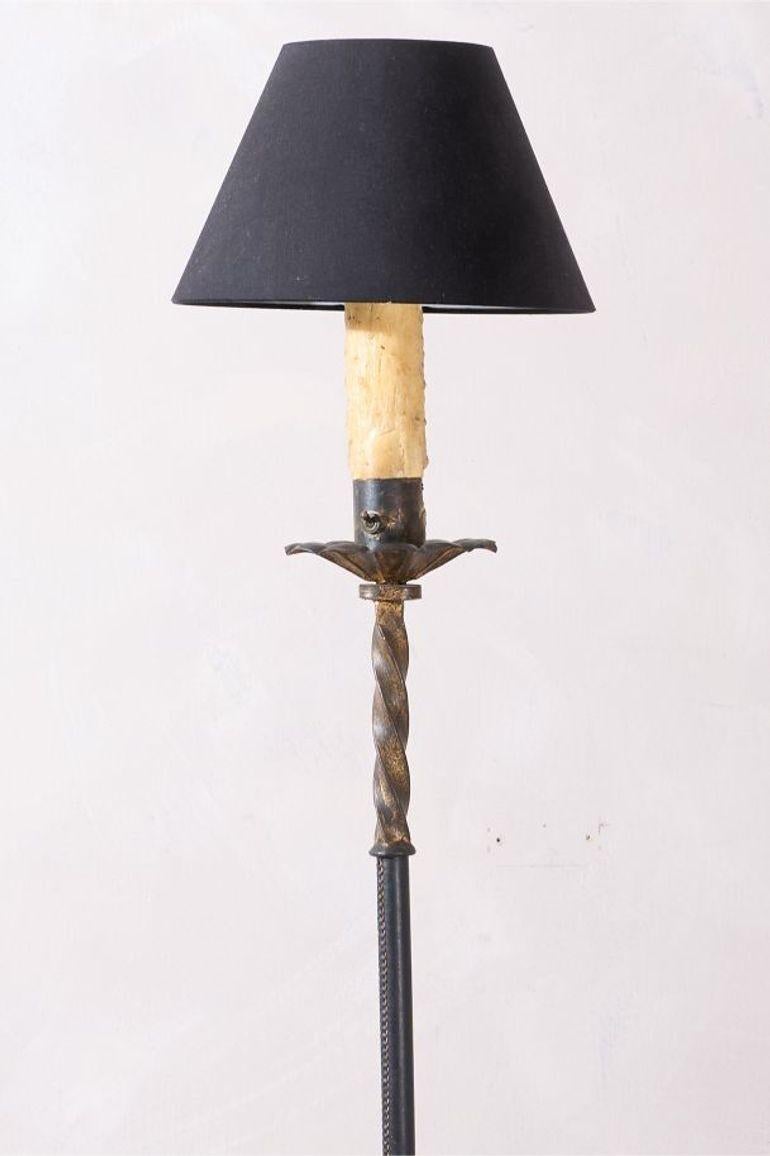 Mid Century Spanish Gilt Metal And Leather Floor Lamp In Good Condition In Malton, GB