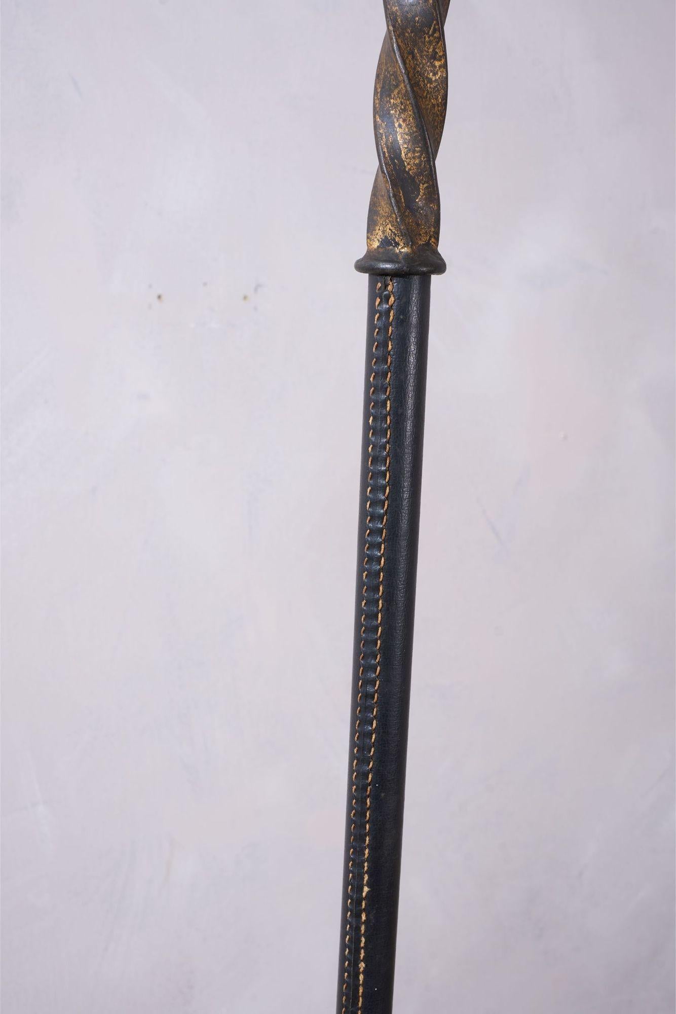Mid Century Spanish Gilt Metal And Leather Floor Lamp 1