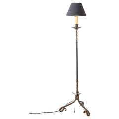 Mid Century Spanish Gilt Metal And Leather Floor Lamp