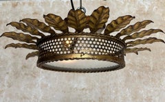 Mid-Century Spanish Gilt Metal Ceiling Fixture