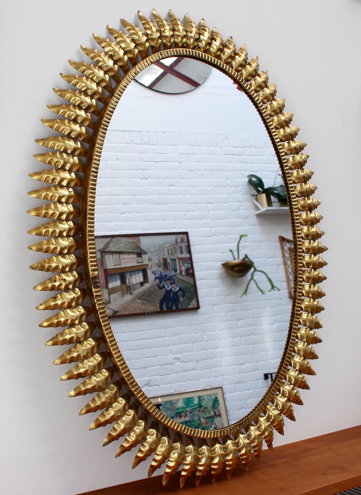 Mid-Century Spanish Gilt Metal Sunburst Mirror (c. 1950s) In Good Condition In London, GB