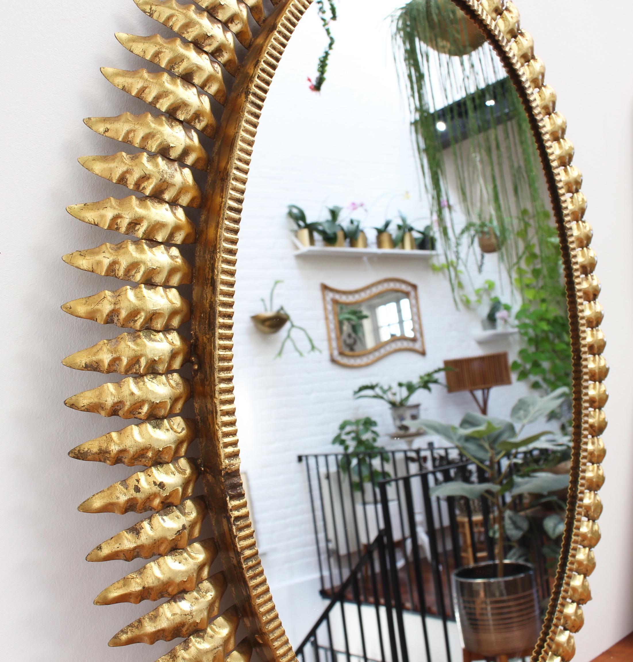 Mid-Century Spanish Gilt Metal Sunburst Mirror (c. 1950s) 2