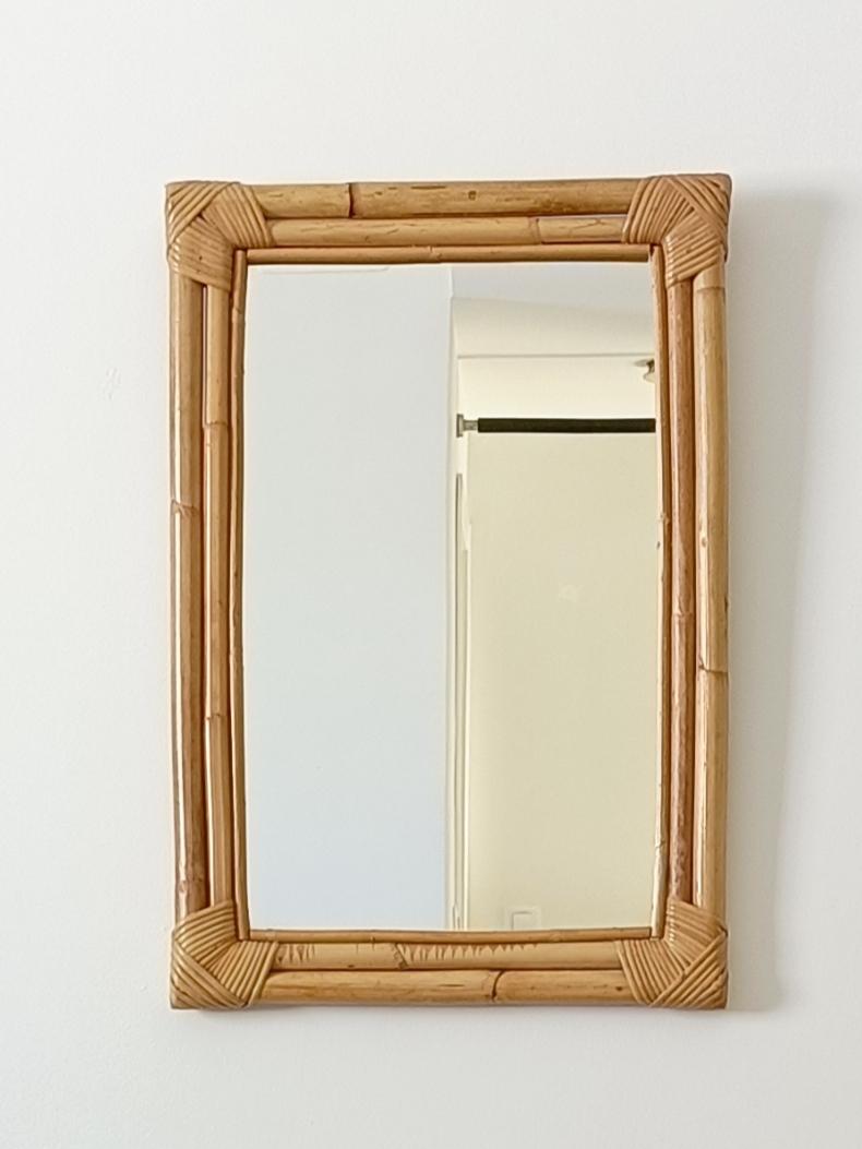 Mid-Century Modern Mid Century Bamboo and Rattan Handmade Wall Mirror, Spain, 1960s