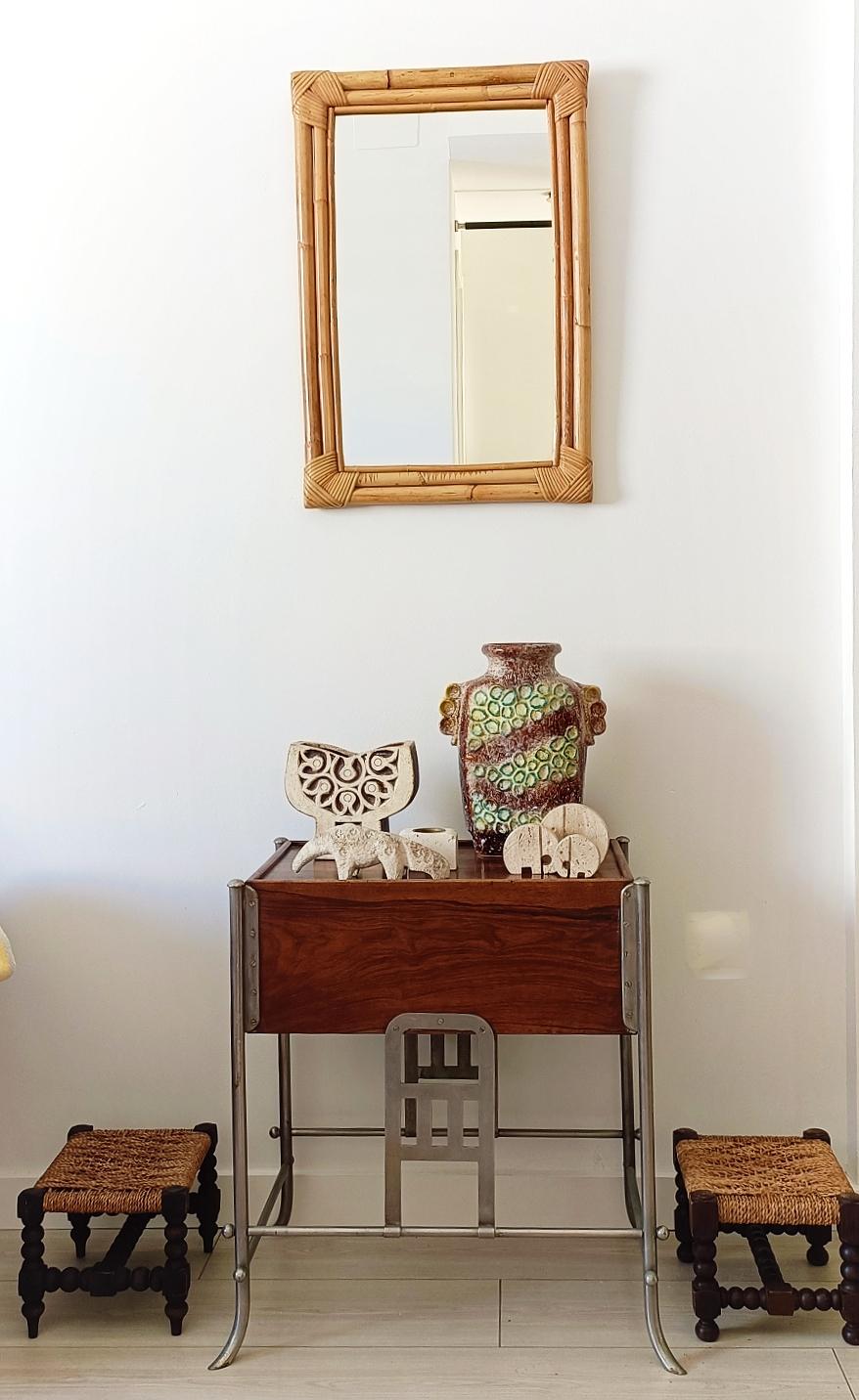 Mid Century Bamboo and Rattan Handmade Wall Mirror, Spain, 1960s 1