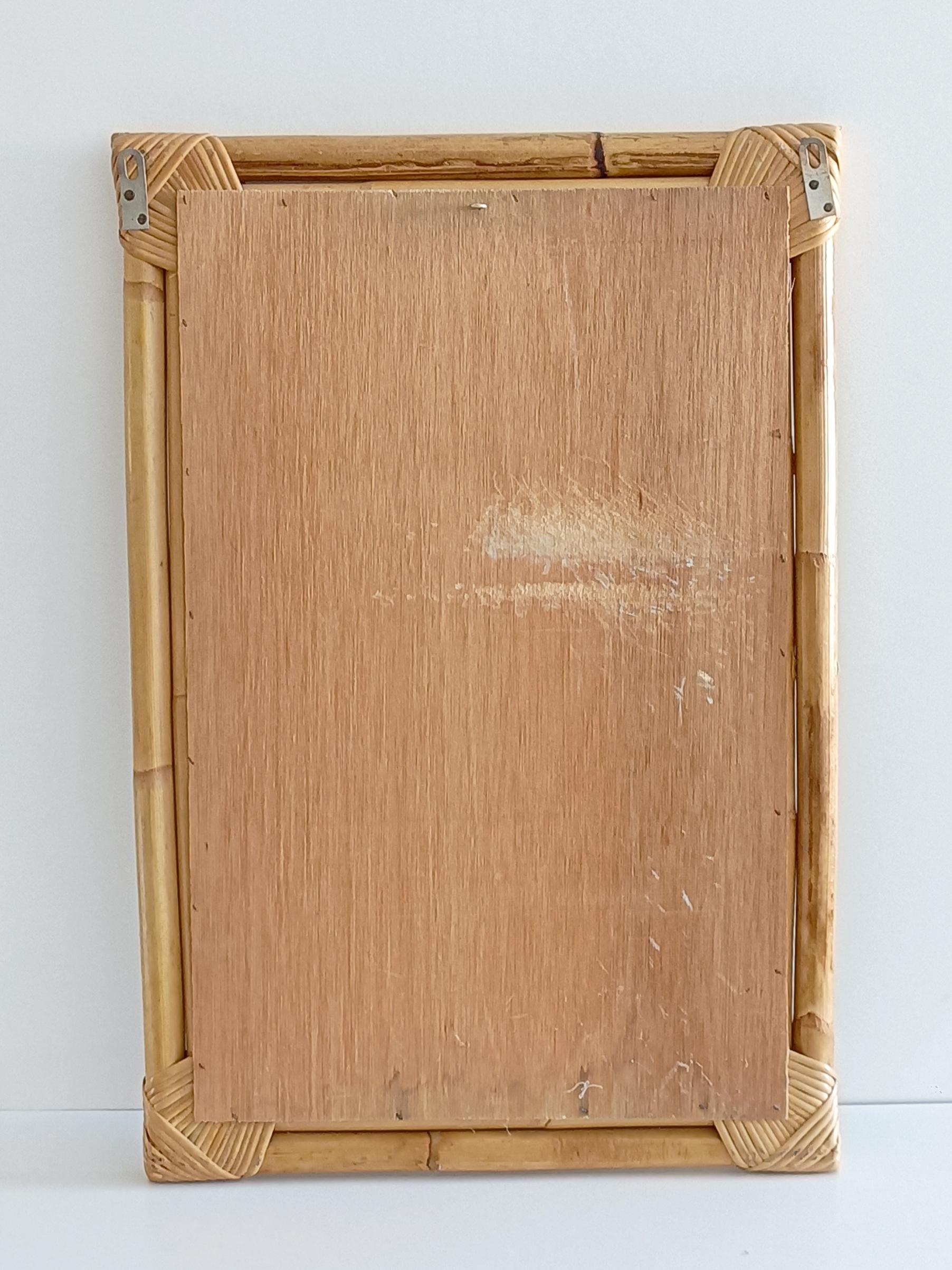 Mid Century Bamboo and Rattan Handmade Wall Mirror, Spain, 1960s 2