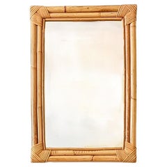 Mid Century Bamboo and Rattan Handmade Wall Mirror, Spain, 1960s