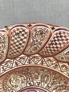 Midcentury Spanish Handmade Ceramic Plate in Bronze Color Metallic Reflections