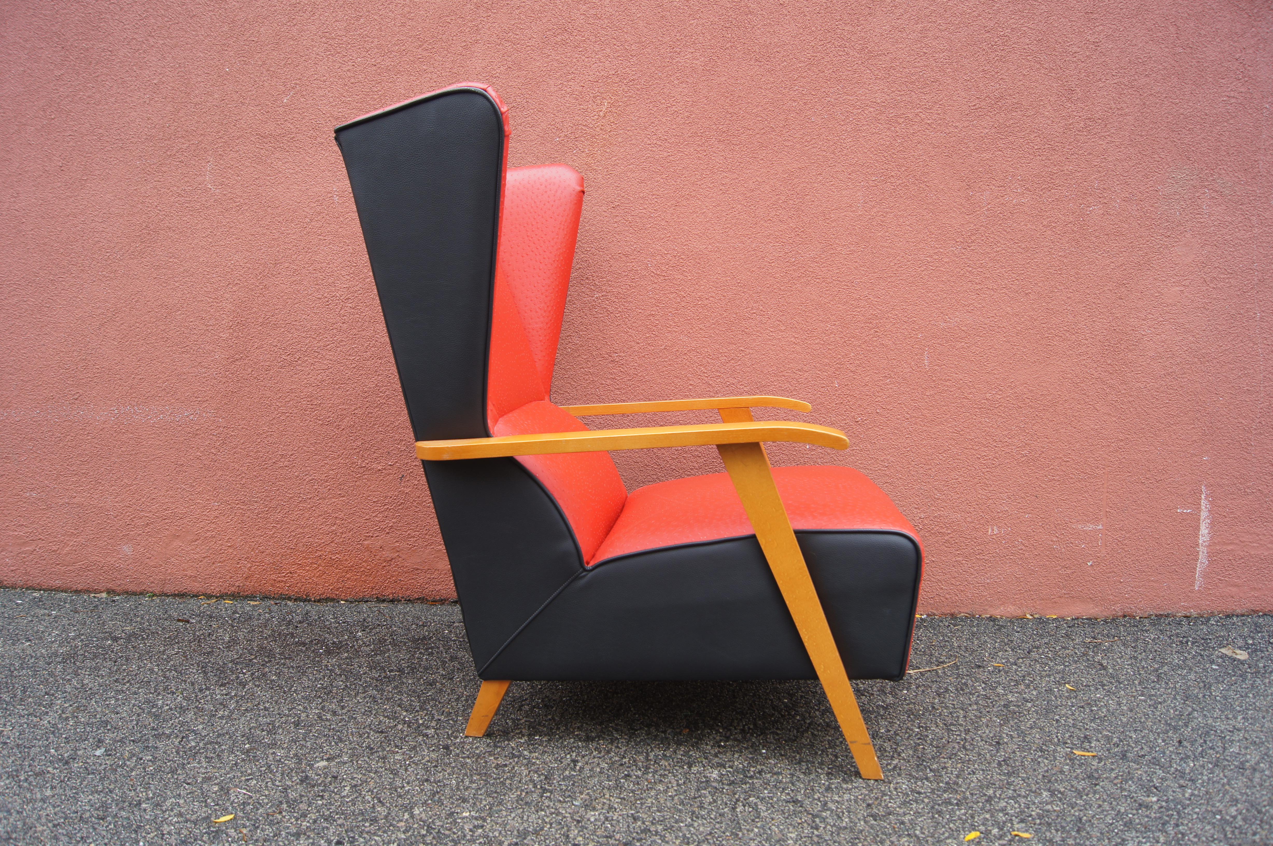 Midcentury Spanish High-Back Leather Lounge Chair 1