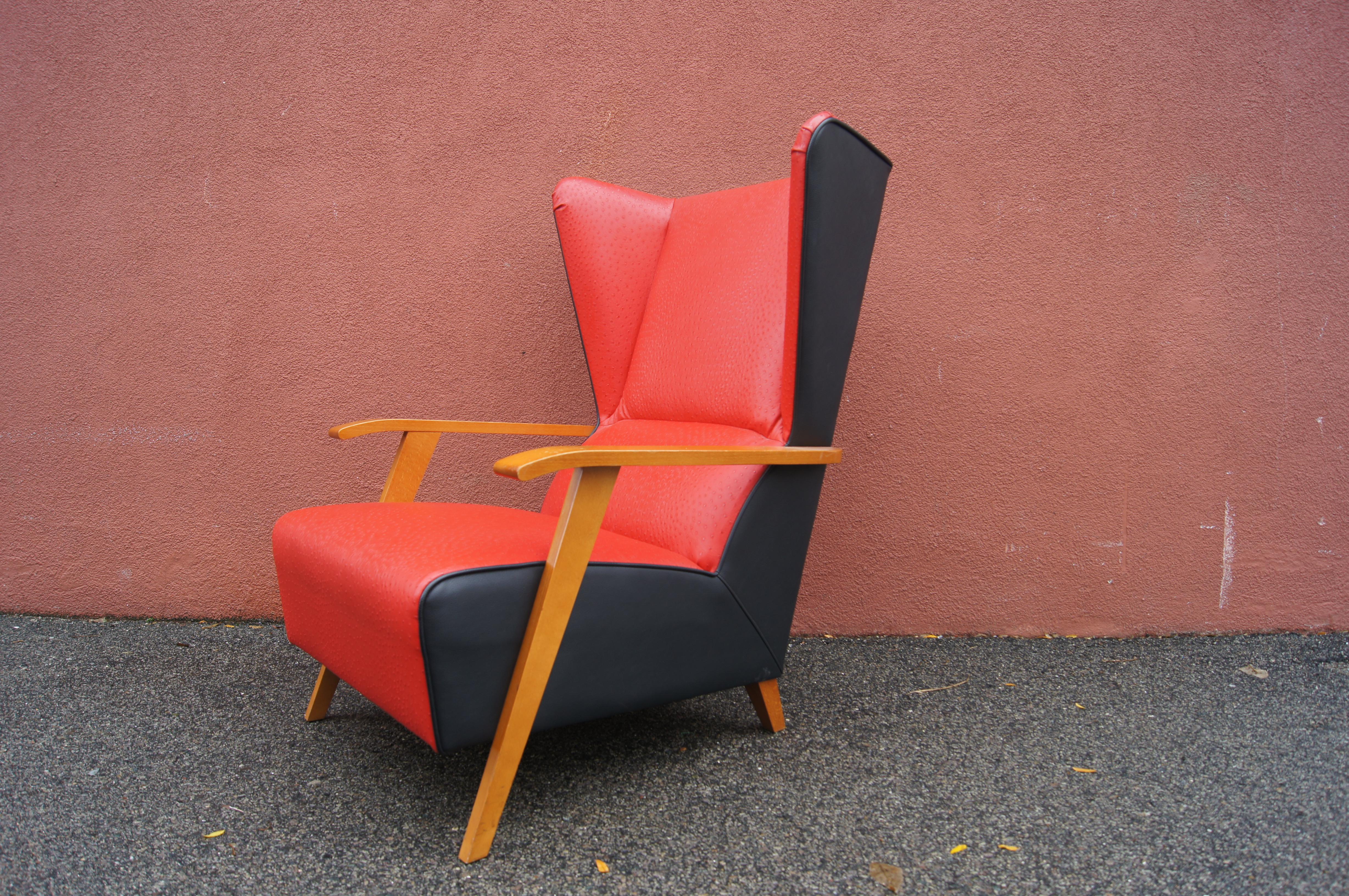 Midcentury Spanish High-Back Leather Lounge Chair 2