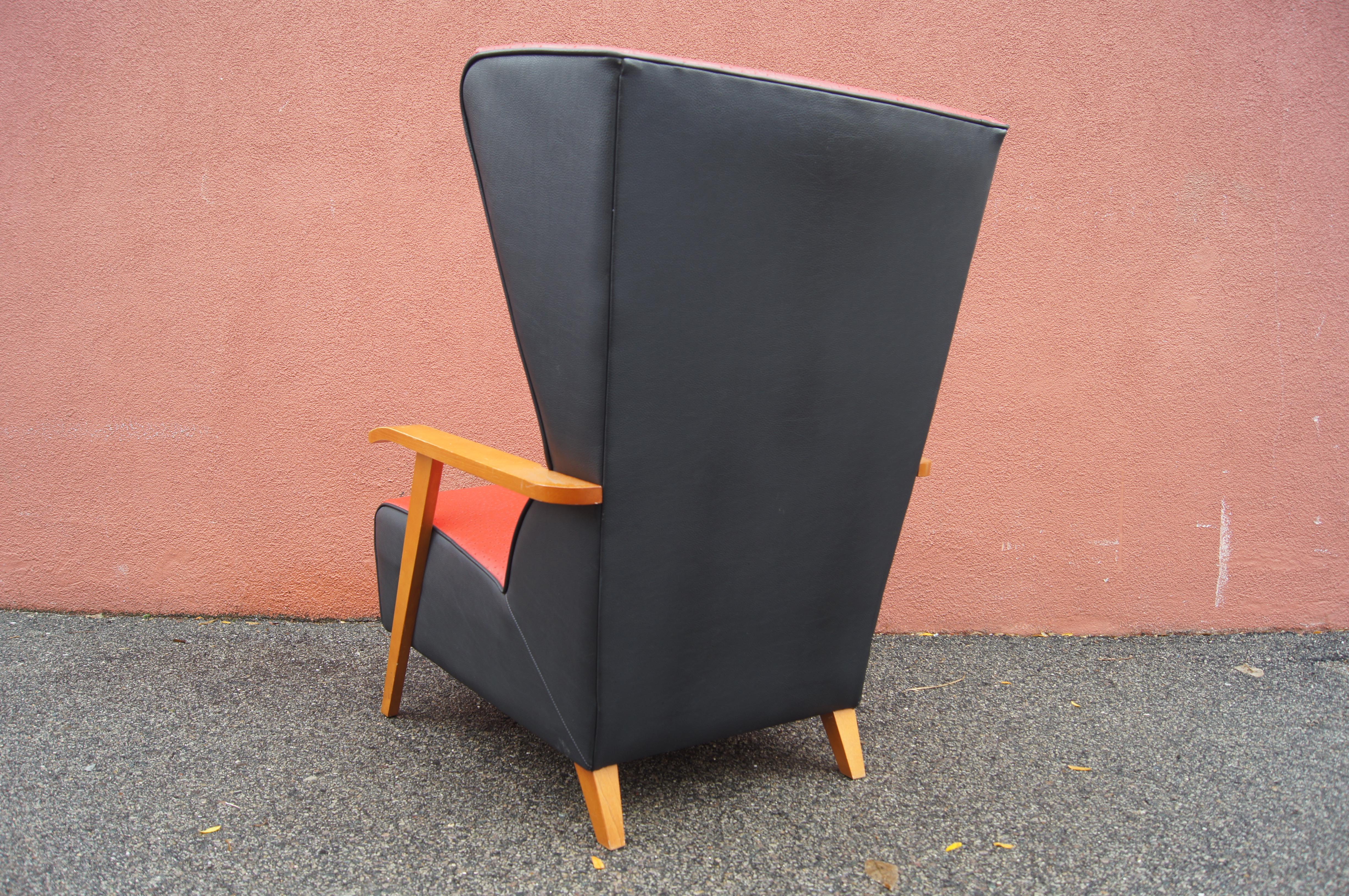 Midcentury Spanish High-Back Leather Lounge Chair 3