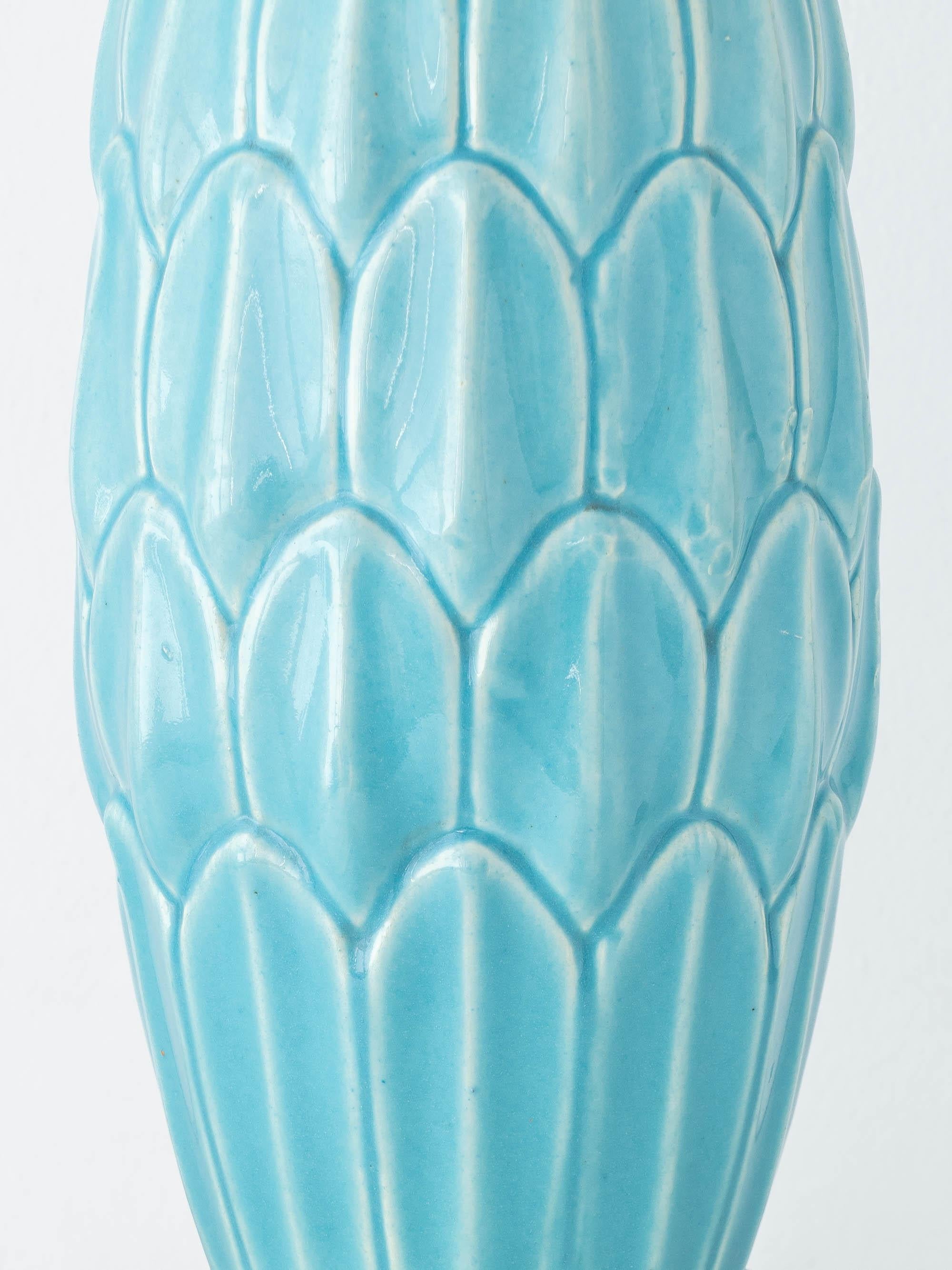 Lampe de table espagnole Manises du milieu du siècle en céramique turquoise, abat-jour New Liberty en vente 4