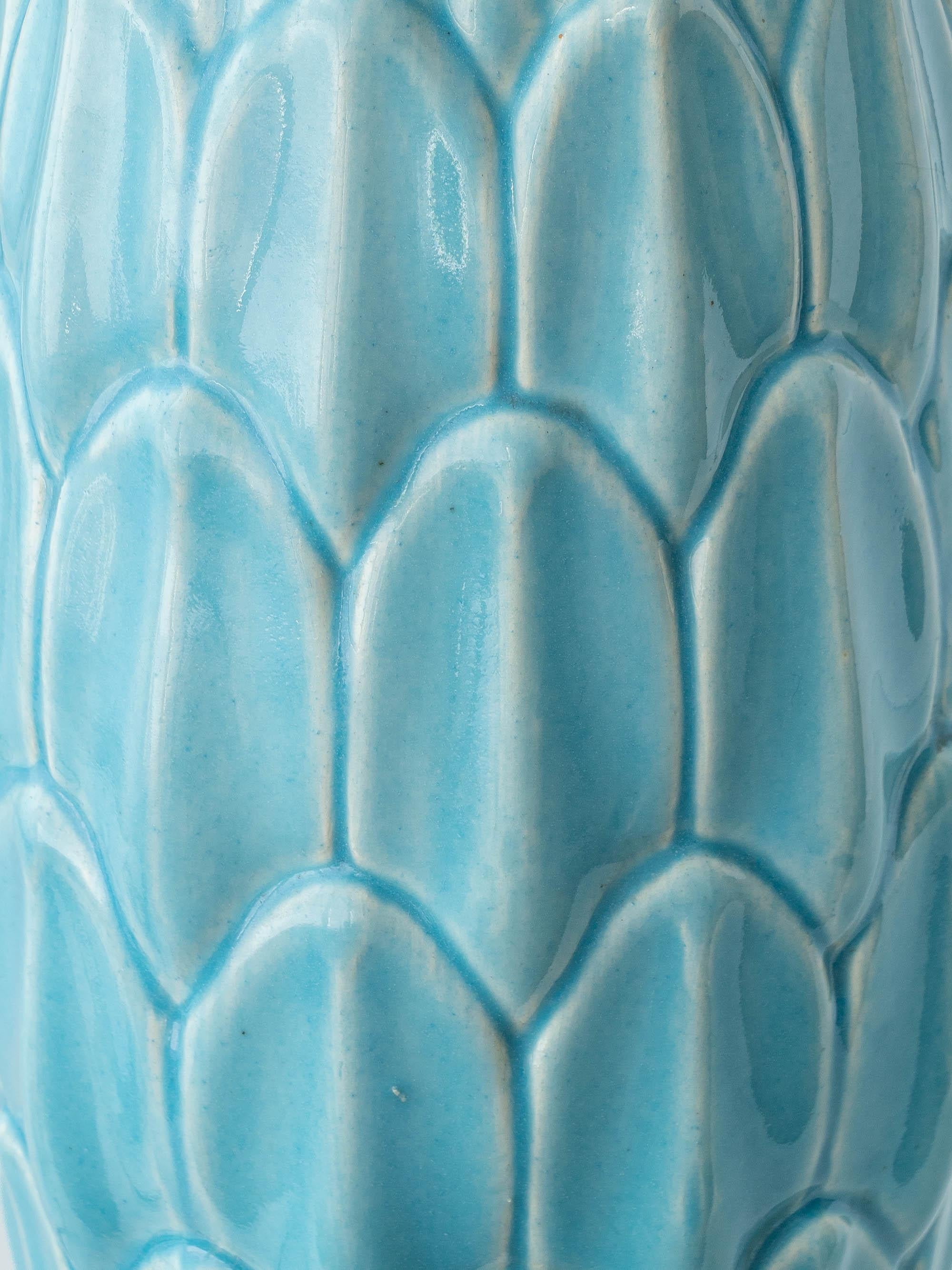 Lampe de table espagnole Manises du milieu du siècle en céramique turquoise, abat-jour New Liberty en vente 9