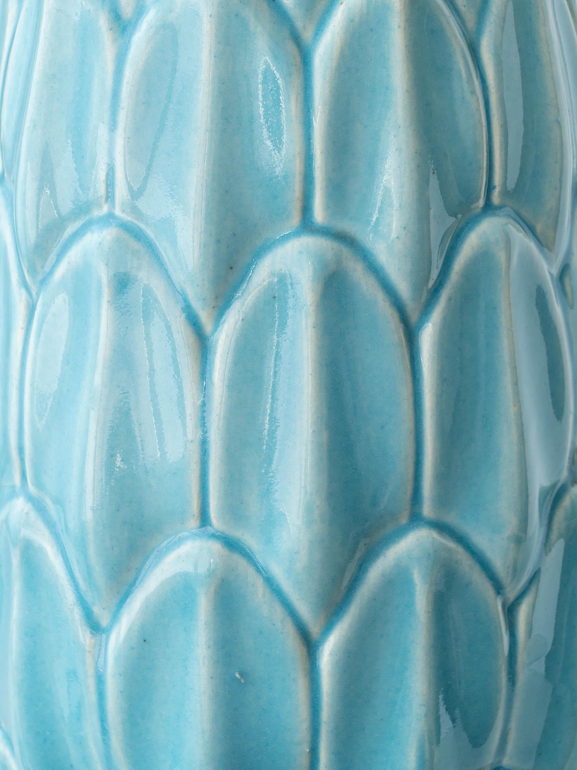 Lampe de table espagnole Manises du milieu du siècle en céramique turquoise, abat-jour New Liberty en vente 10
