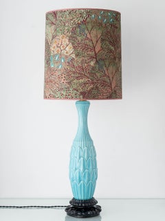 XXL Spanish Sculptural Turquoise Ceramic Table Lamp, 1960s, New Liberty Shade