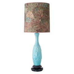 Mid-Century Spanish Manises Turquoise Ceramic Table Lamp, New Liberty Lampshade
