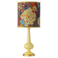 Mid-Century Spanish Manises Yellow Ceramic Table Lamp, Liberty London Lampshade