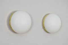 Mid Century Spanish Modern Brass and Opaline Glass Sconces Metalarte 70s