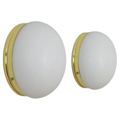 Mid Century Spanish Modern Brass and Opaline Glass Sconces Metalarte 70s
