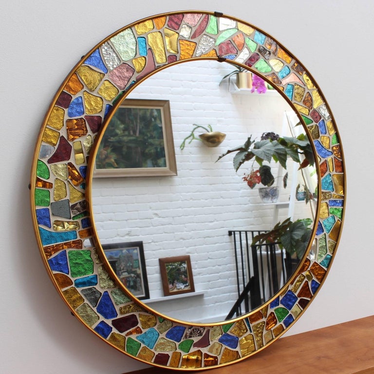 Midcentury Spanish Mosaic Round Wall Mirror, circa 1960s at 1stDibs