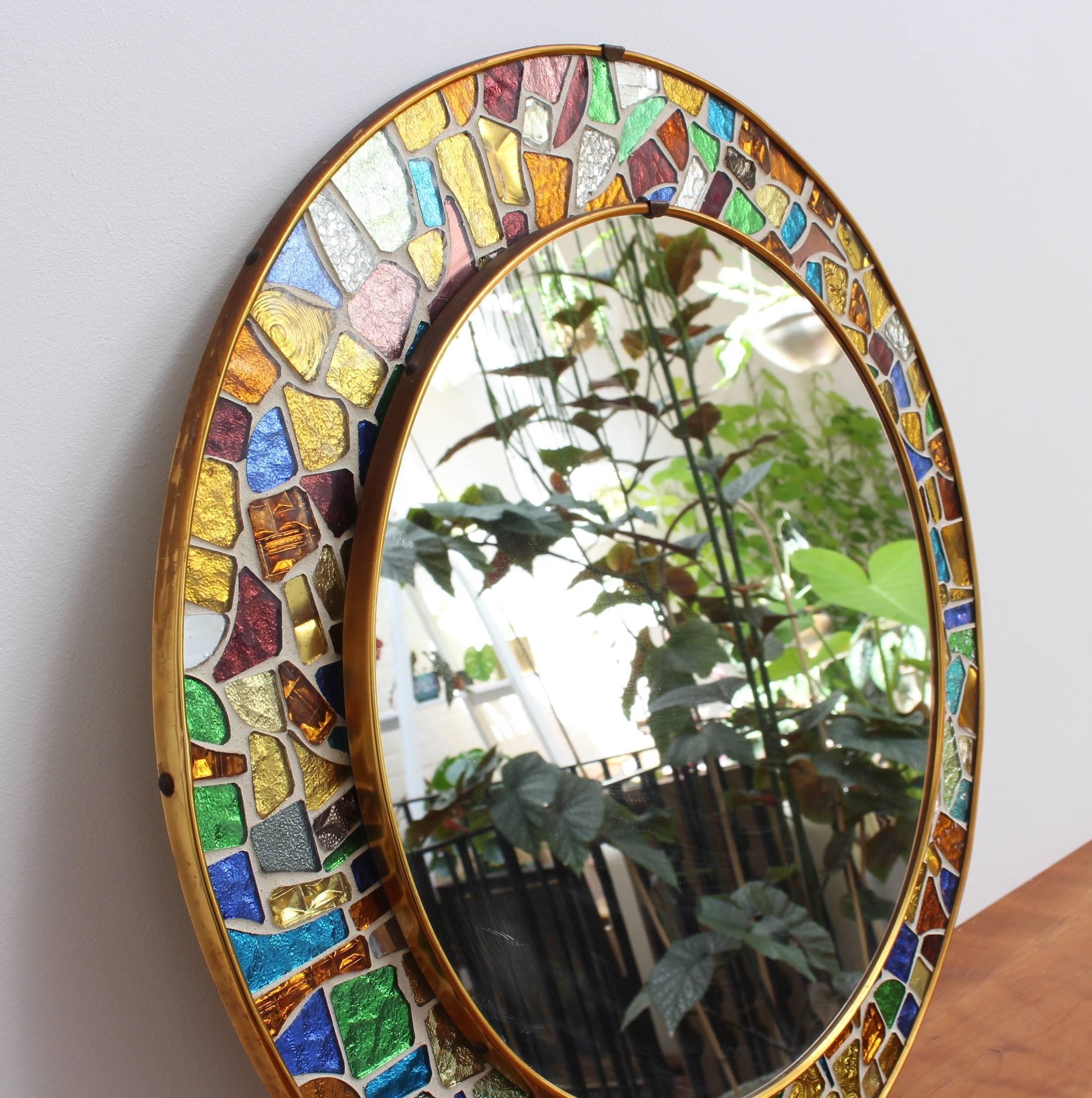 Mid-Century Modern Mid-century Spanish Mosaic Round Wall Mirror, circa 1960s