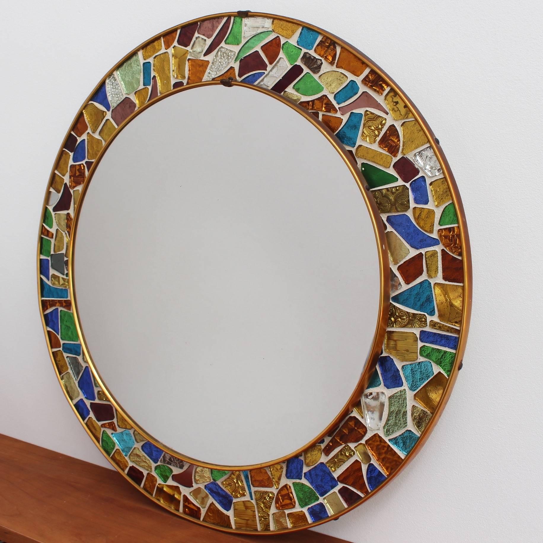Mid-century Spanish Mosaic Round Wall Mirror, circa 1960s 1
