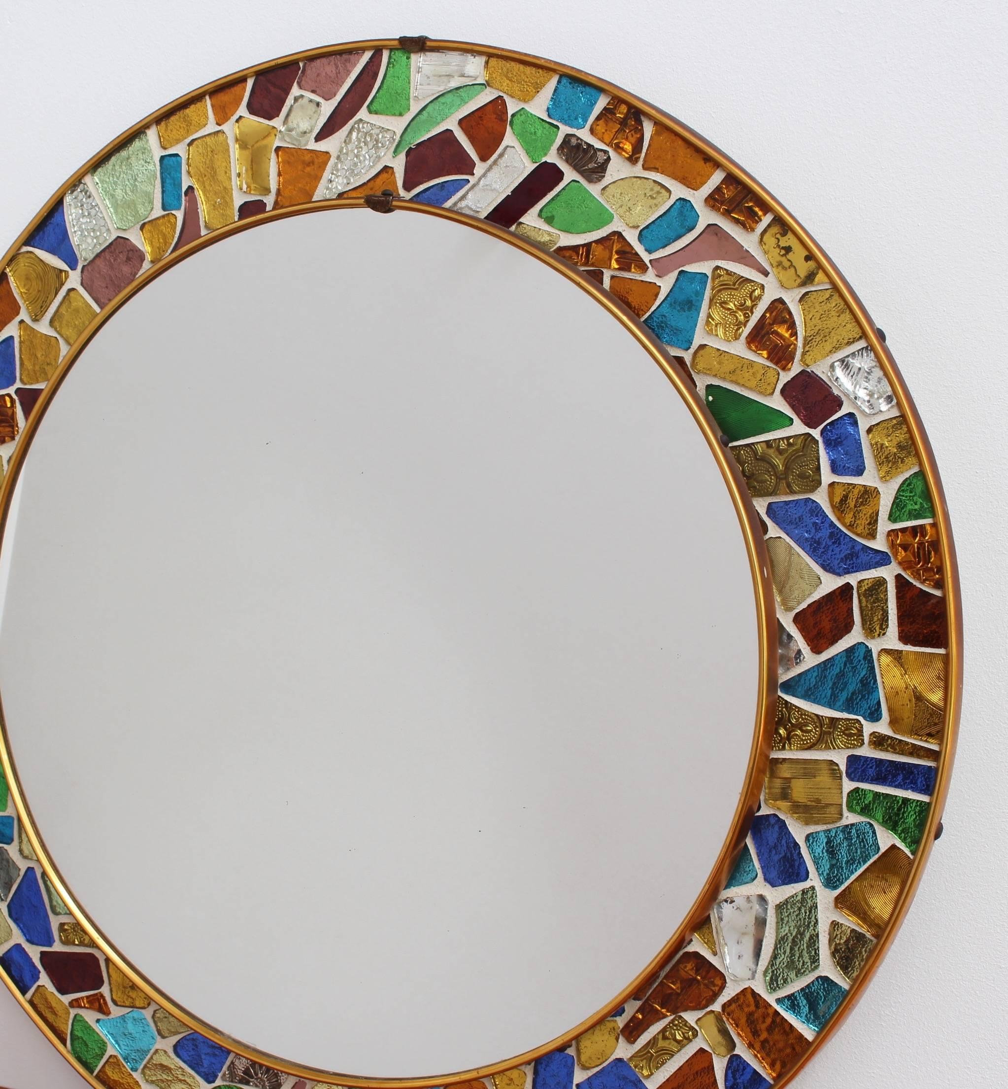 Mid-century Spanish Mosaic Round Wall Mirror, circa 1960s 2