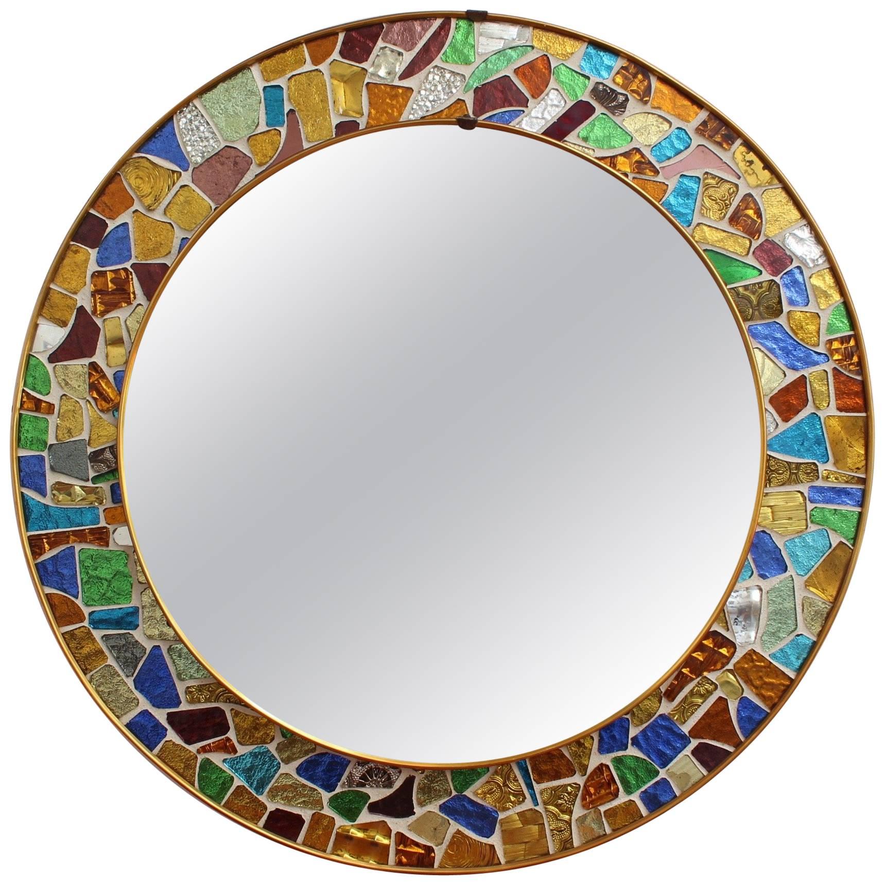 Mid-century Spanish Mosaic Round Wall Mirror, circa 1960s