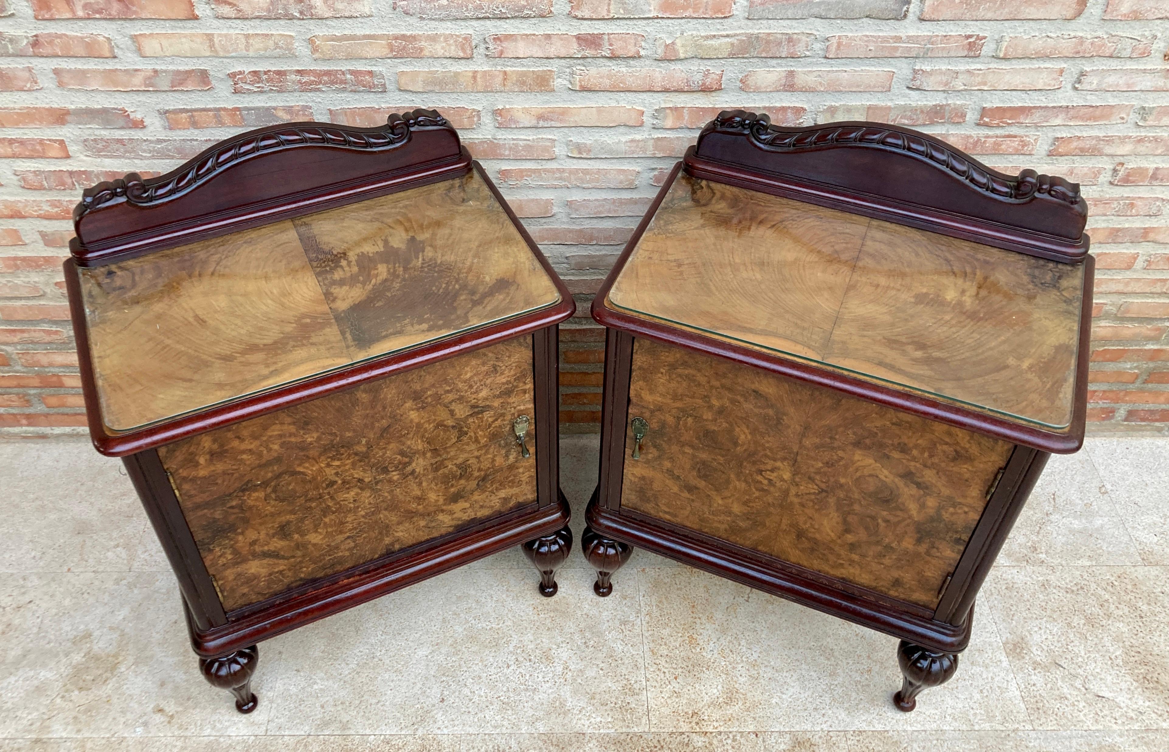 French Provincial Mid Century Spanish Nightstands in Wood Set of 2 For Sale
