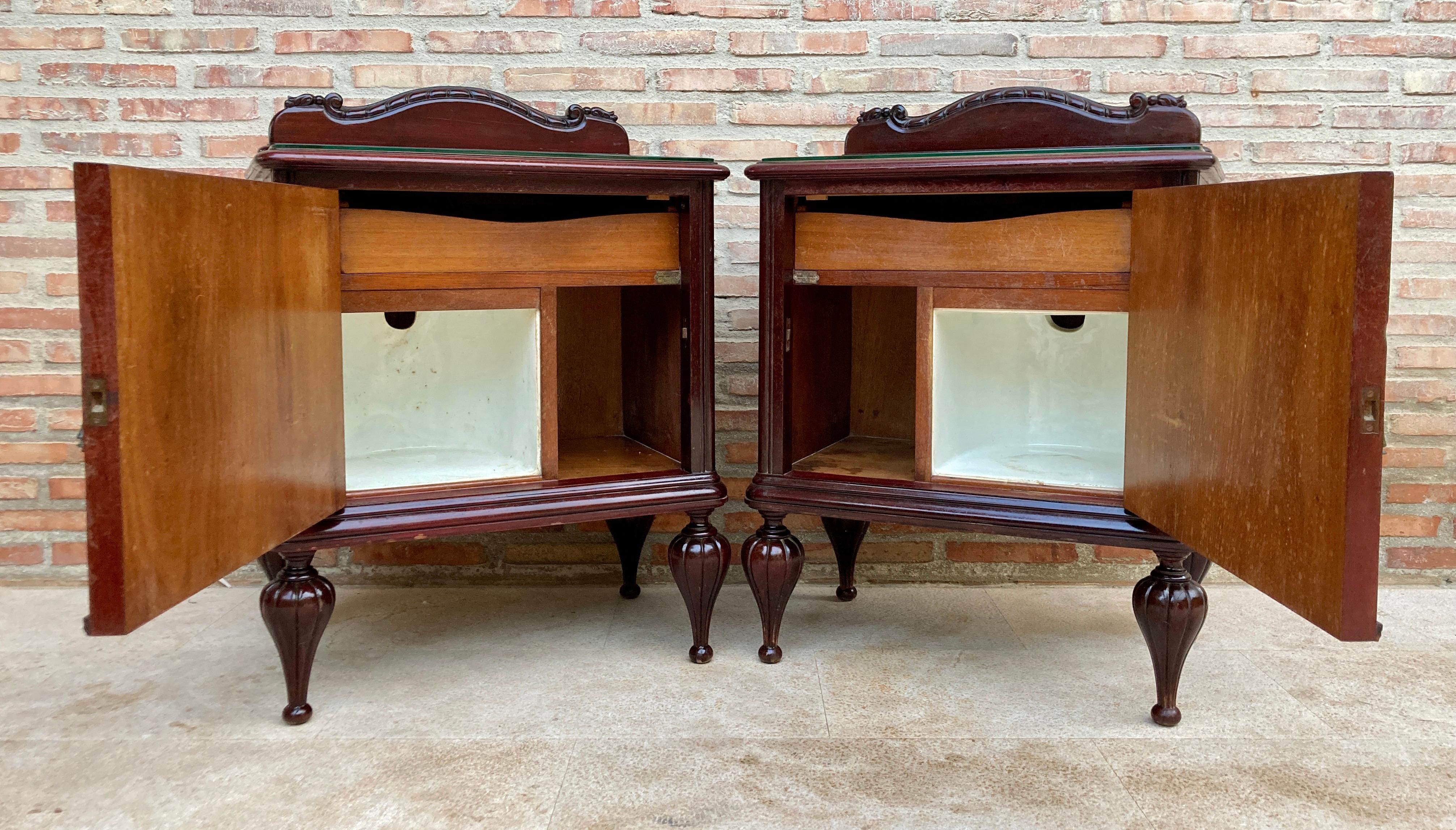 Mid Century Spanish Nightstands in Wood Set of 2 In Good Condition For Sale In Miami, FL