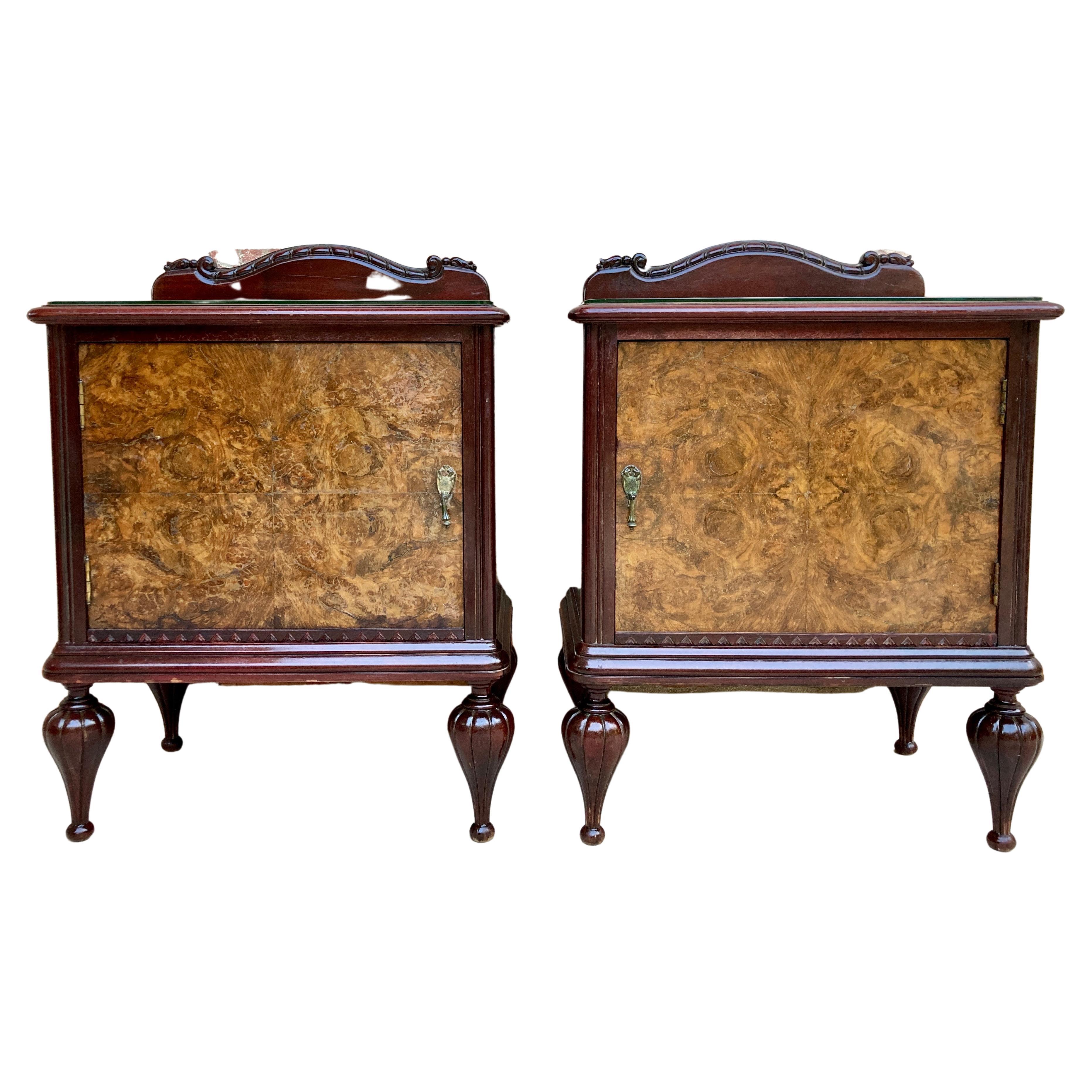 Mid Century Spanish Nightstands in Wood Set of 2 For Sale