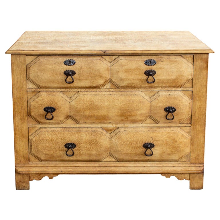 MidCentury Spanish Oak Chest of Drawers with Handmade Wrought Iron
