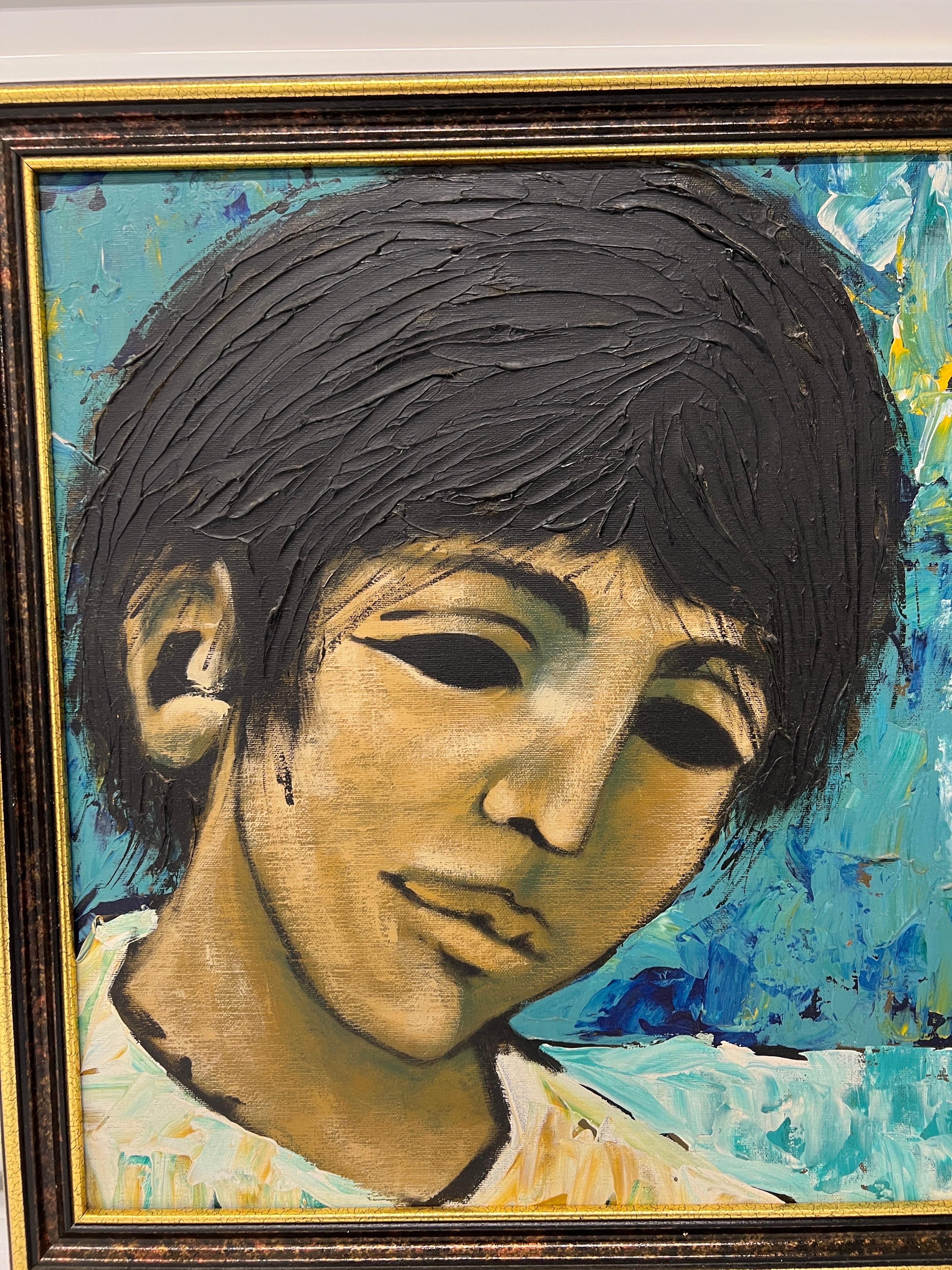 Spanish, 20th century.

A vintage oil painting depicting a young boy. The artist used a wonderful array of colors to accent the boy's profile. Signed to lower right. 