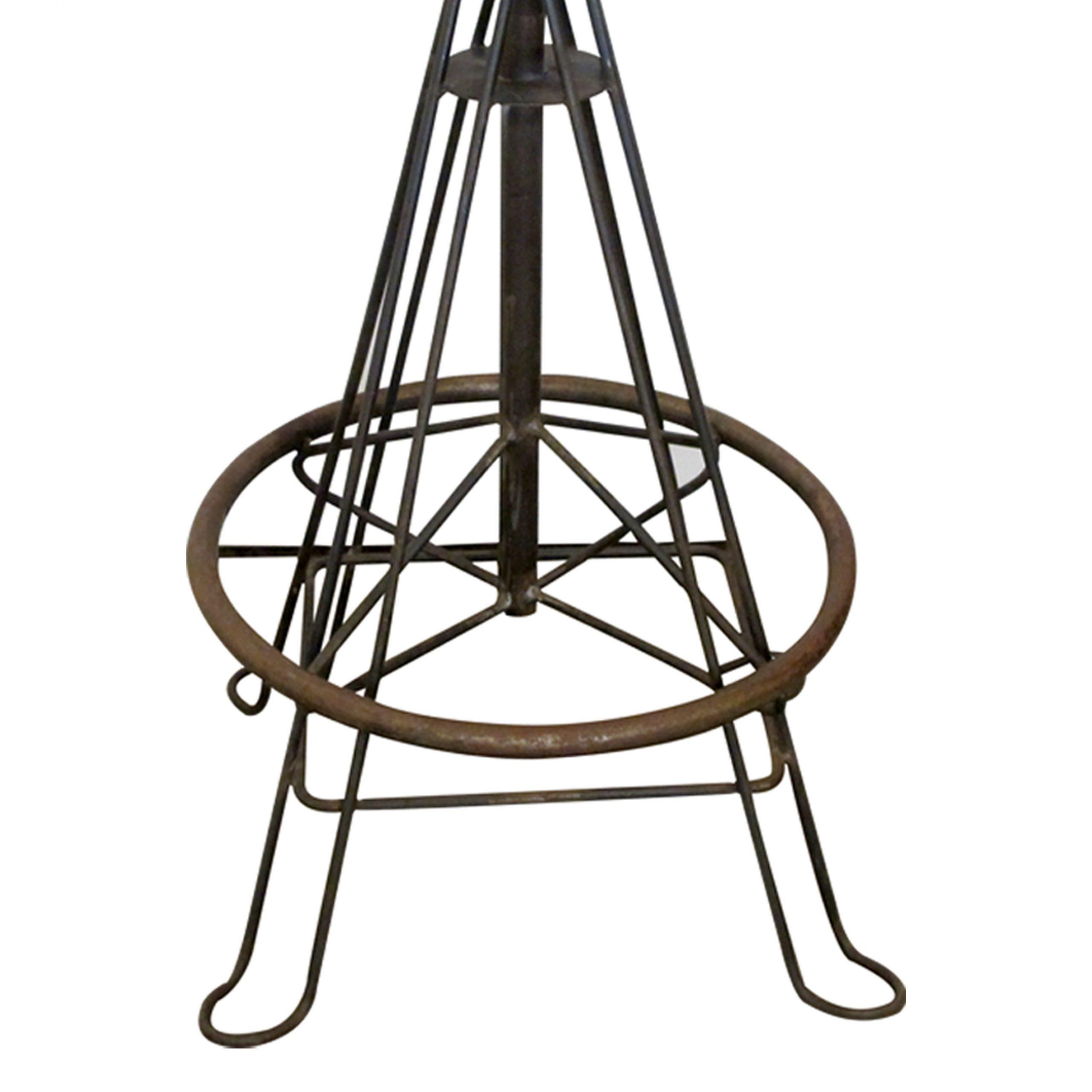 Mid-20th Century Mid-Century Spanish, Pair of  Wrought Iron And Stitched Leather Stools For Sale