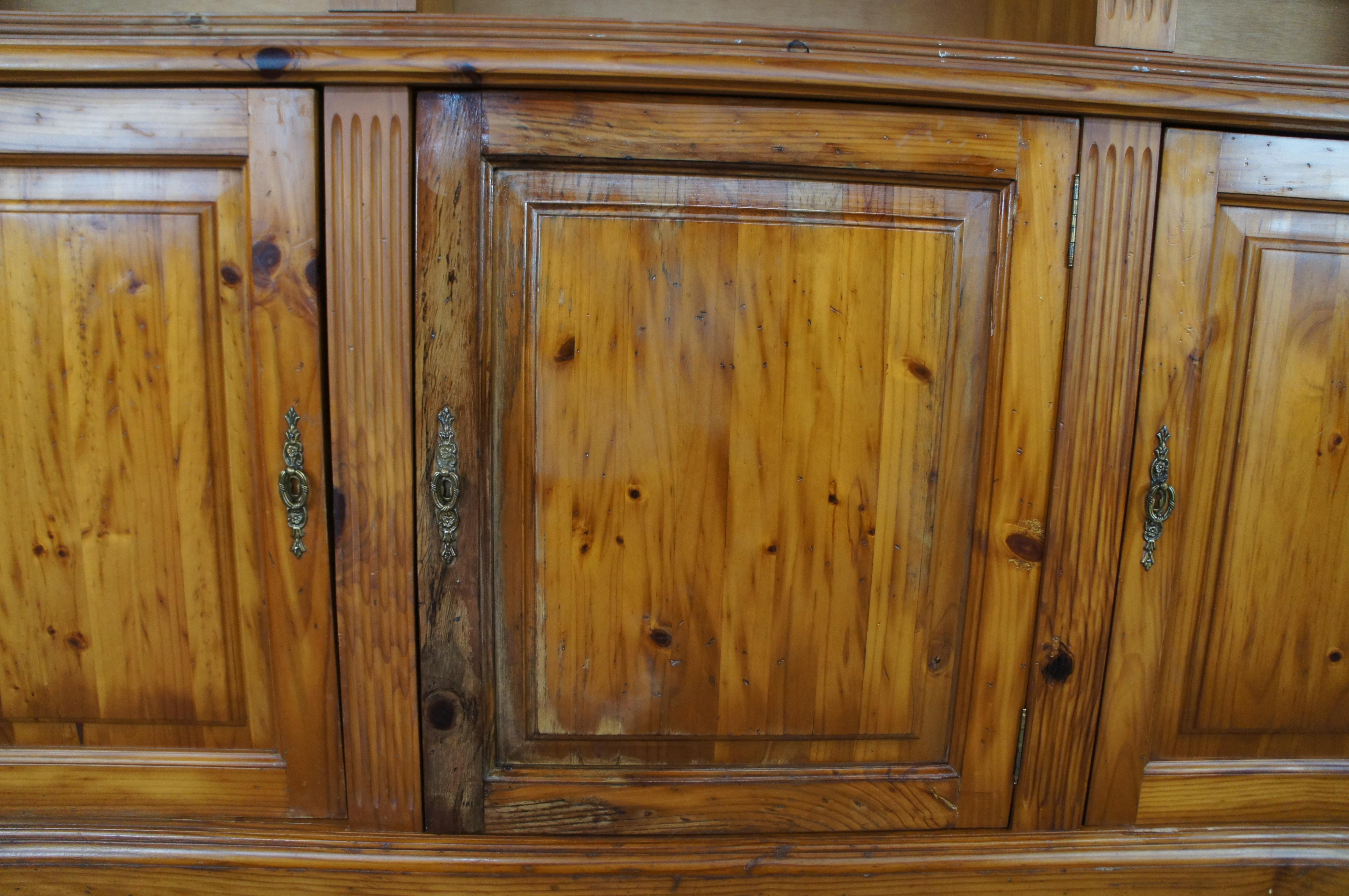 Mid Century Spanish Pine Country Farmhouse Library Open Bookcase Hutch 78