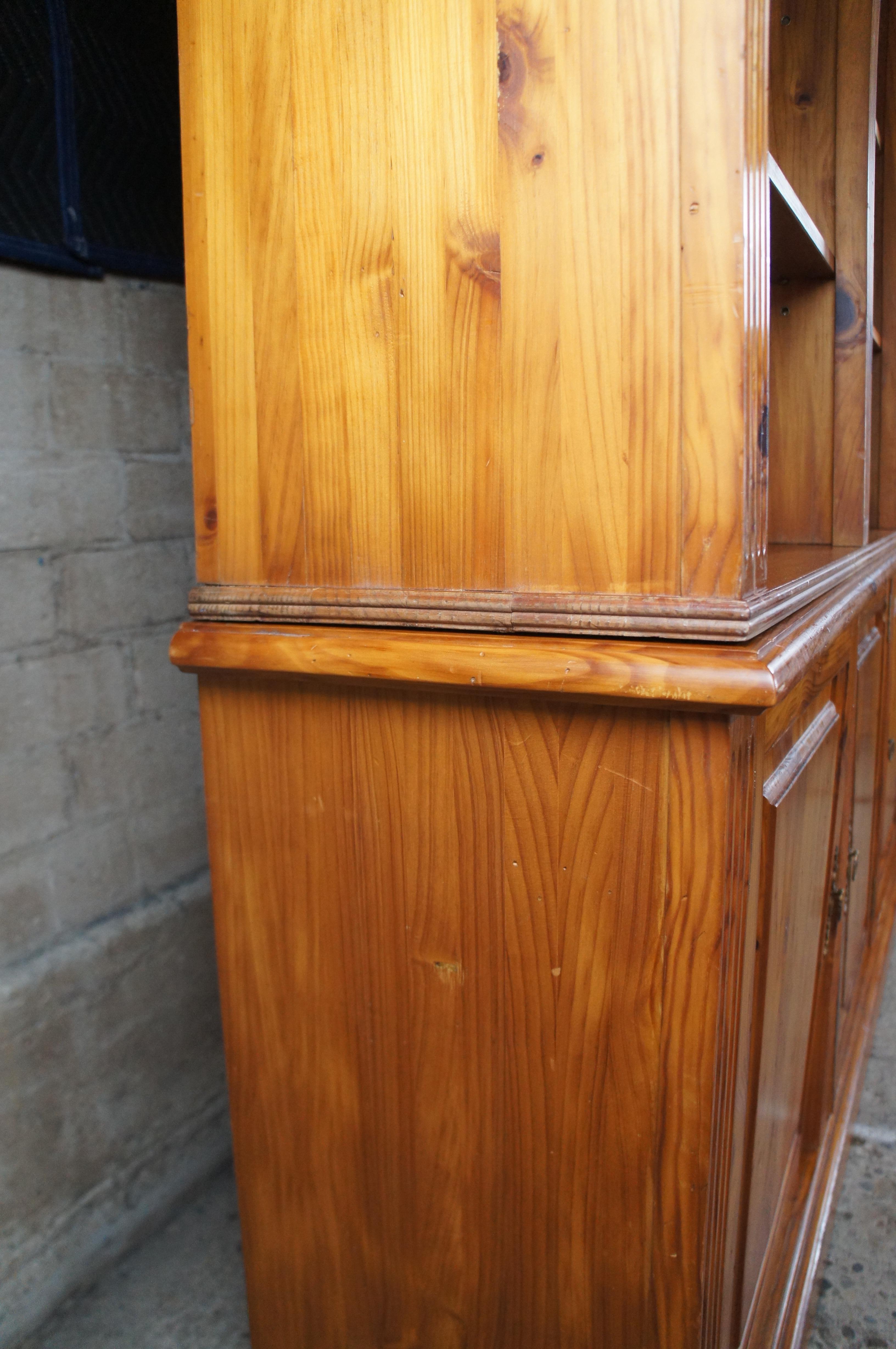 Mid Century Spanish Pine Country Farmhouse Library Open Bookcase Hutch 78