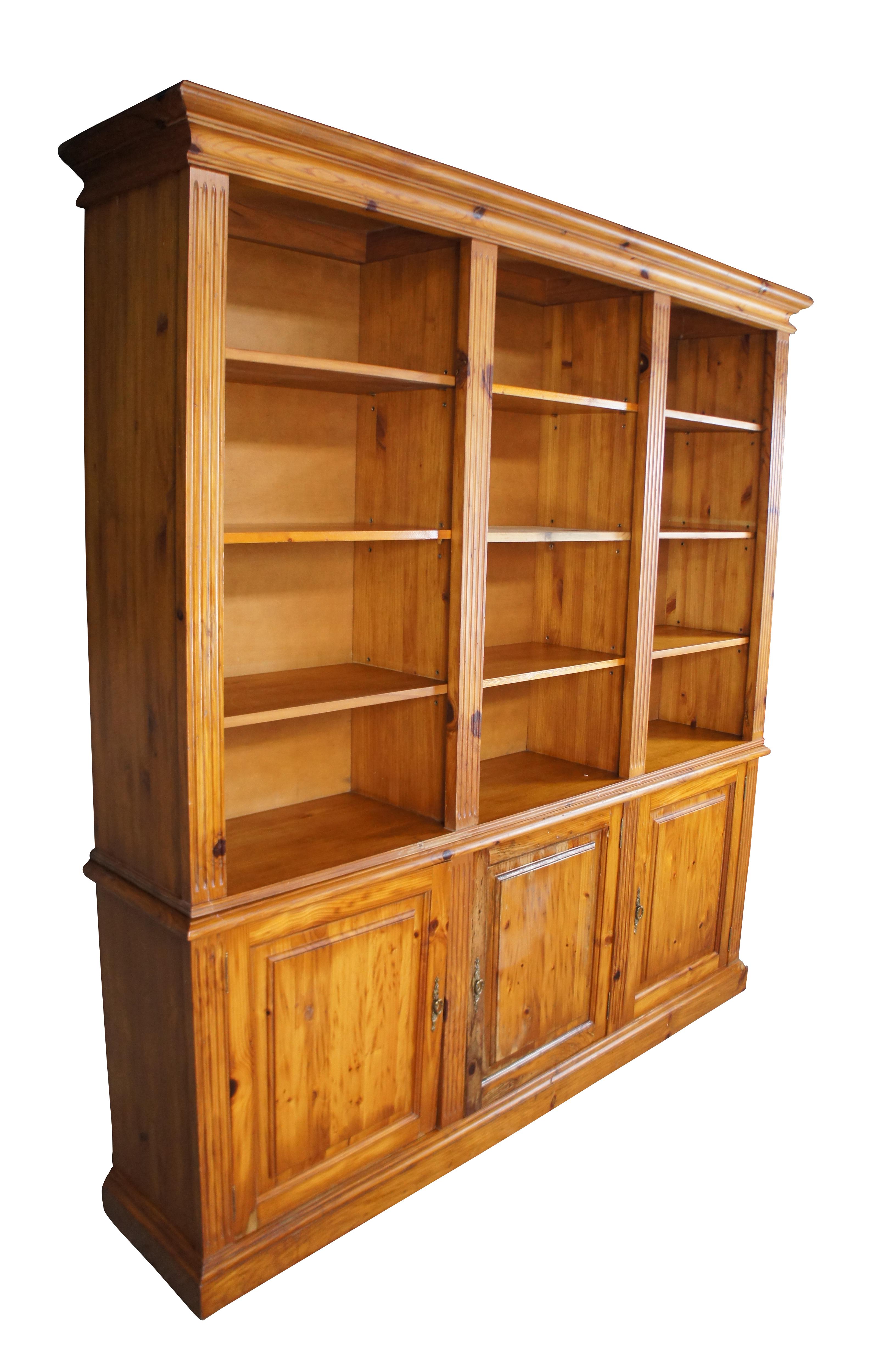 Mid-Century Modern Mid Century Spanish Pine Country Farmhouse Library Open Bookcase Hutch 78