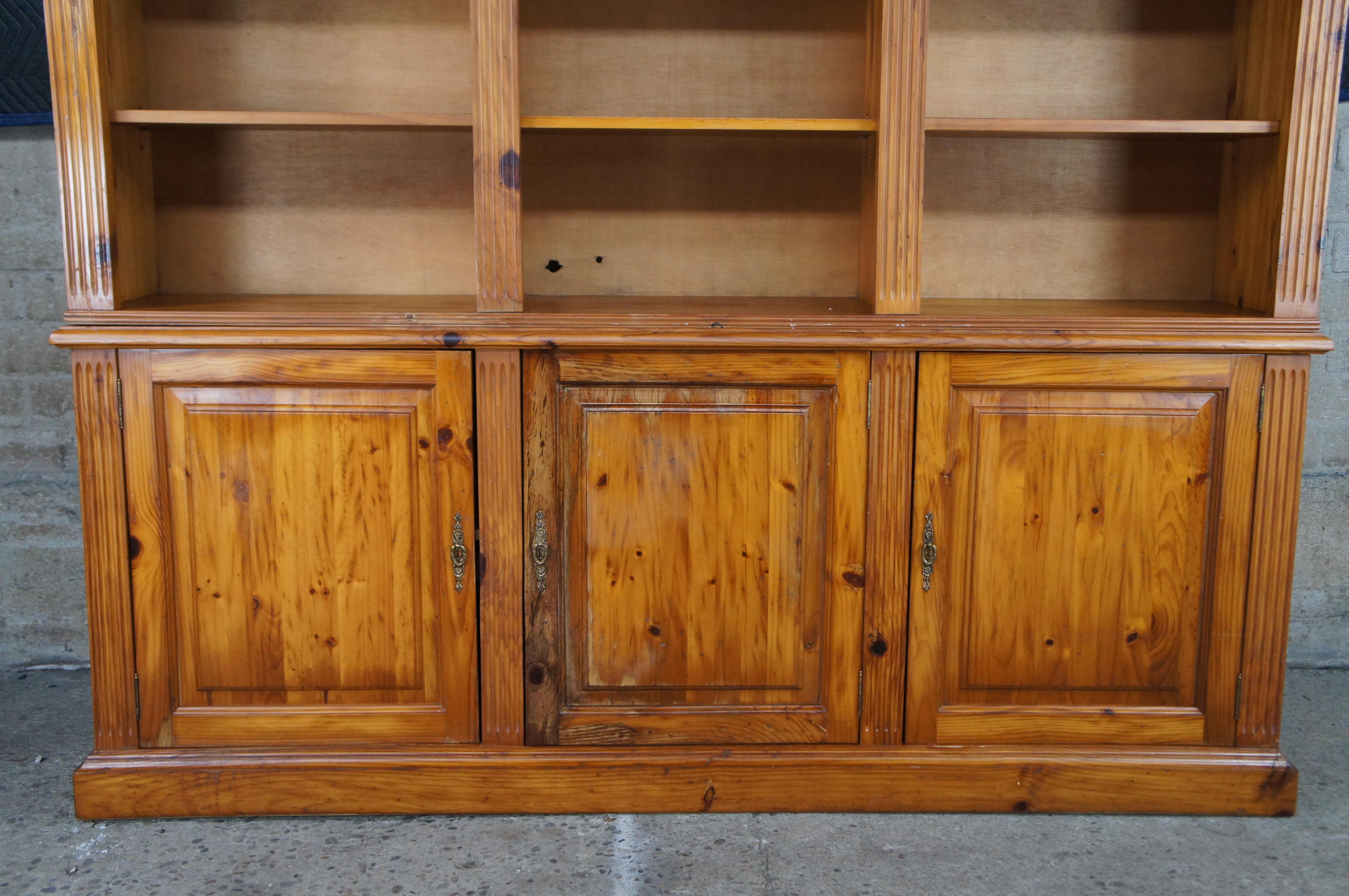 Mid Century Spanish Pine Country Farmhouse Library Open Bookcase Hutch 78