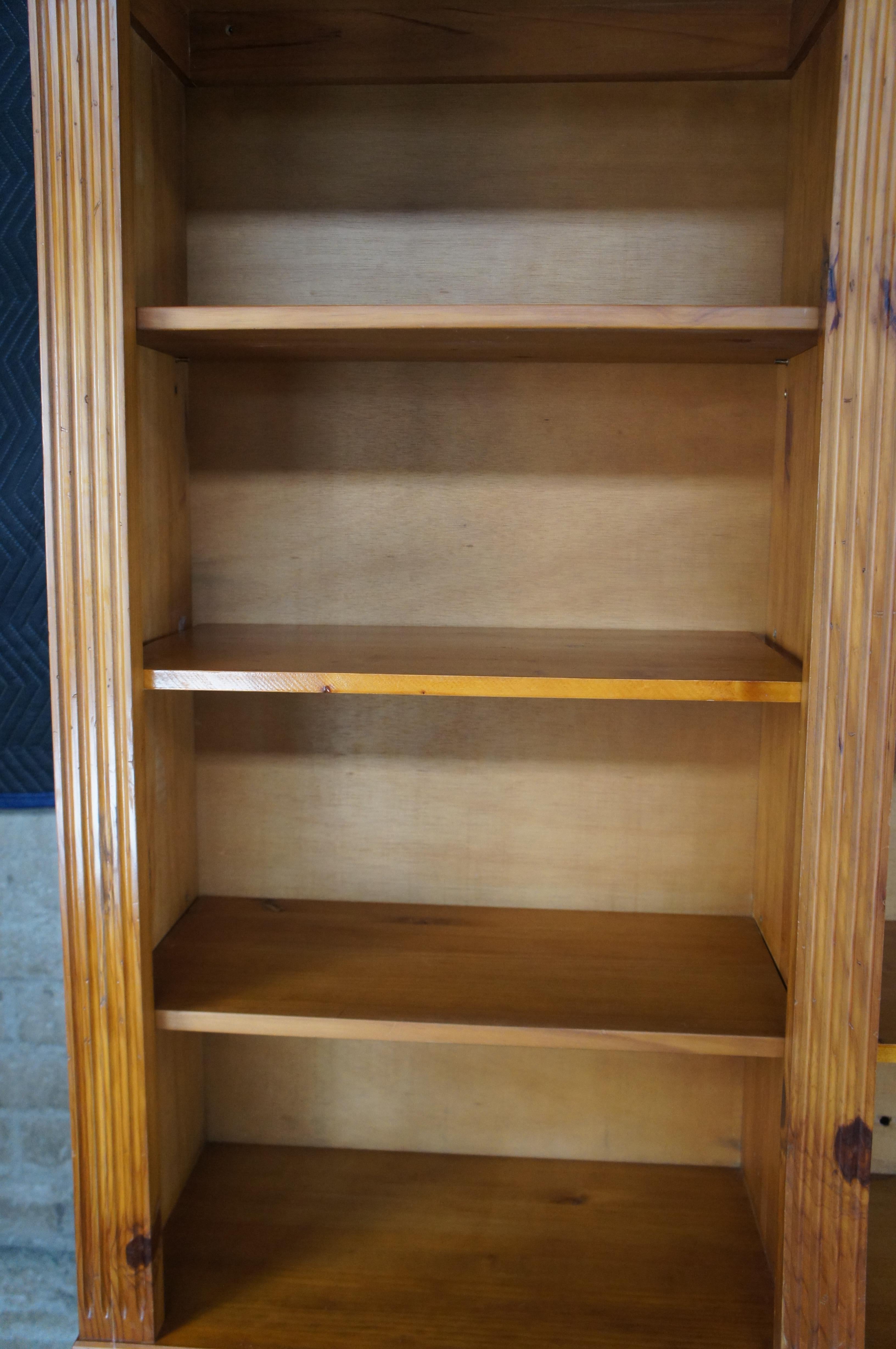 Mid Century Spanish Pine Country Farmhouse Library Open Bookcase Hutch 78