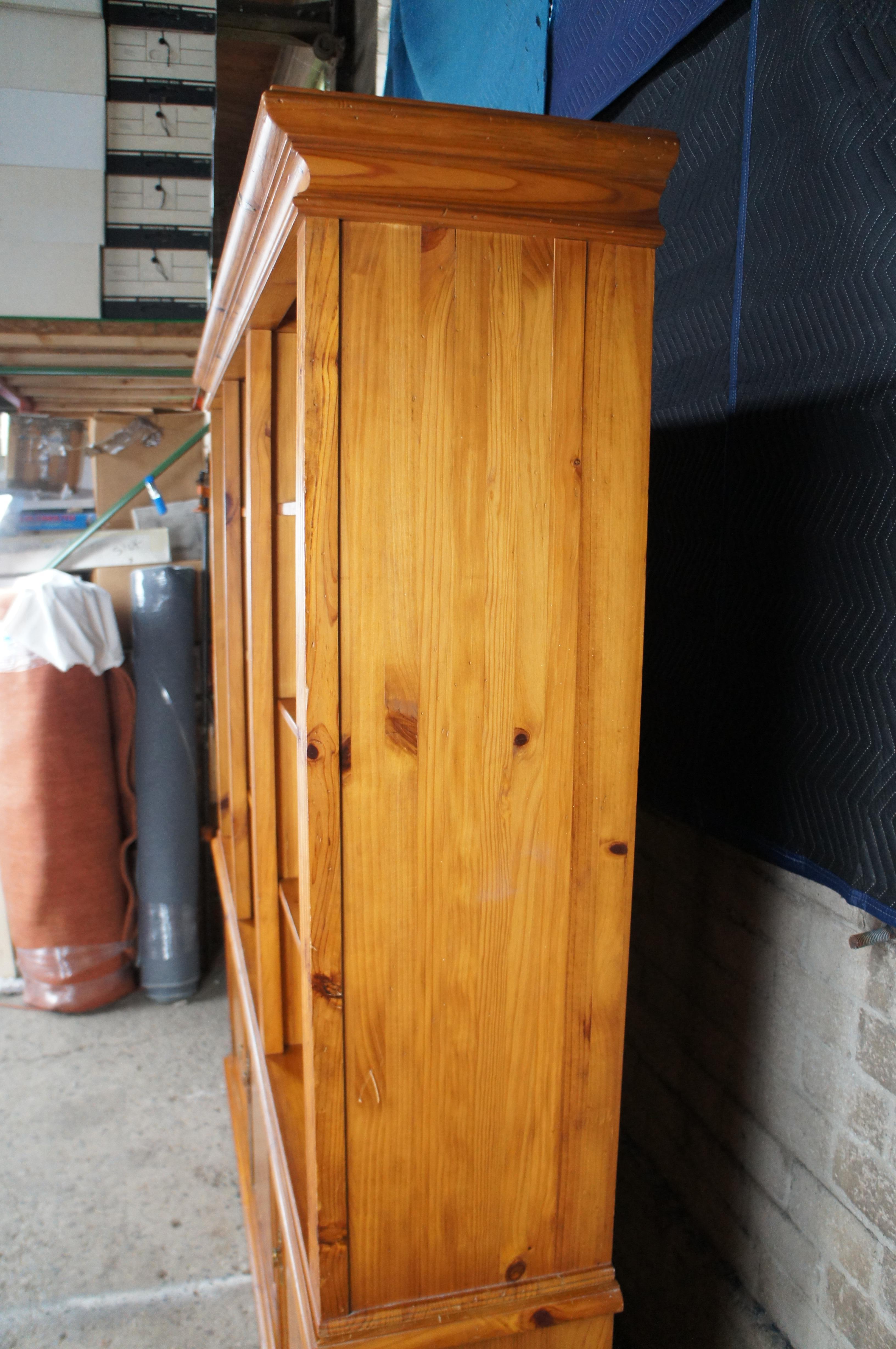 Mid Century Spanish Pine Country Farmhouse Library Open Bookcase Hutch 78