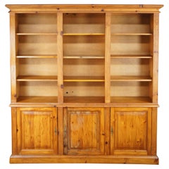 Mid Century Spanish Pine Country Farmhouse Library Open Bookcase Hutch 78"