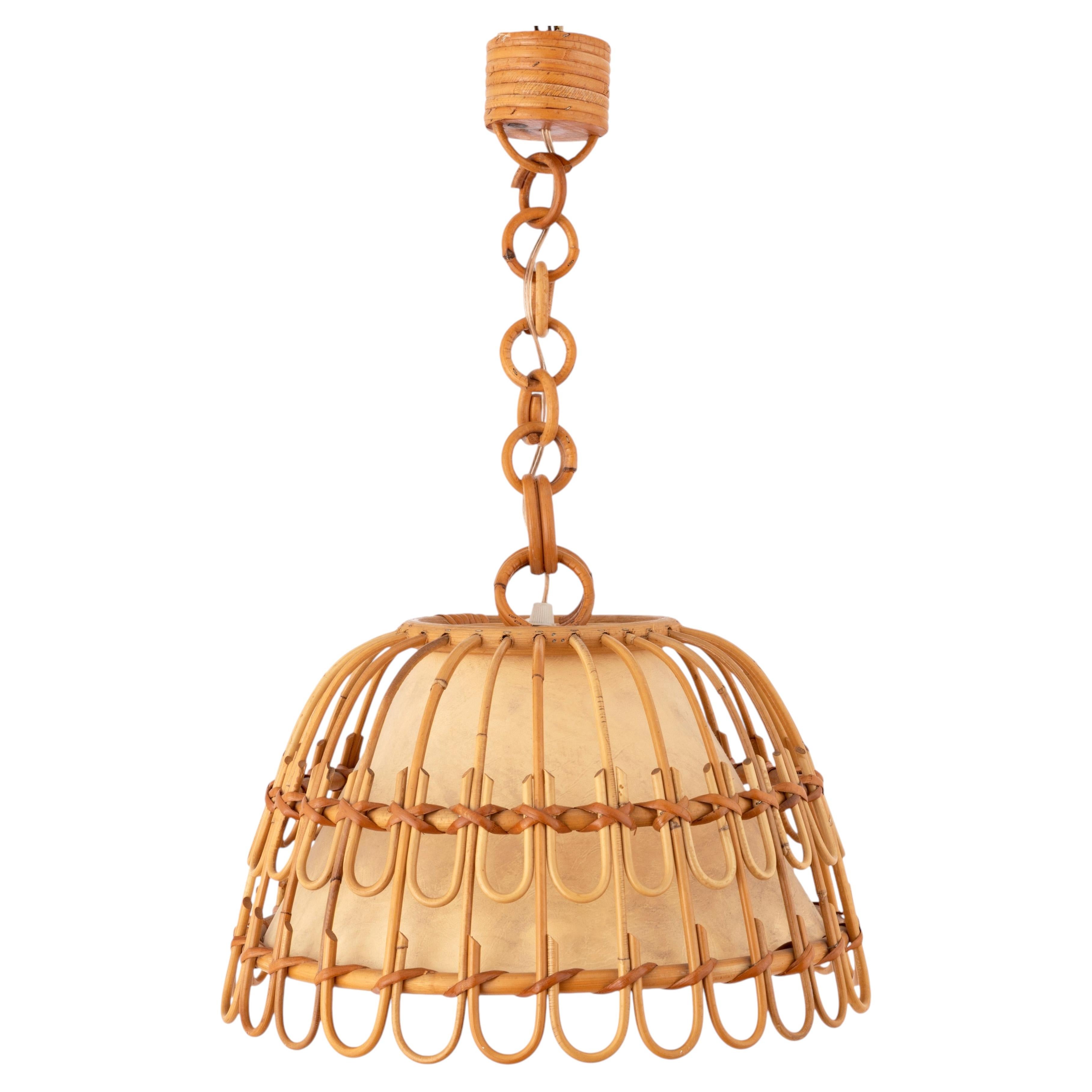 Mid-Century Spanish Rattan Pendant Lamp