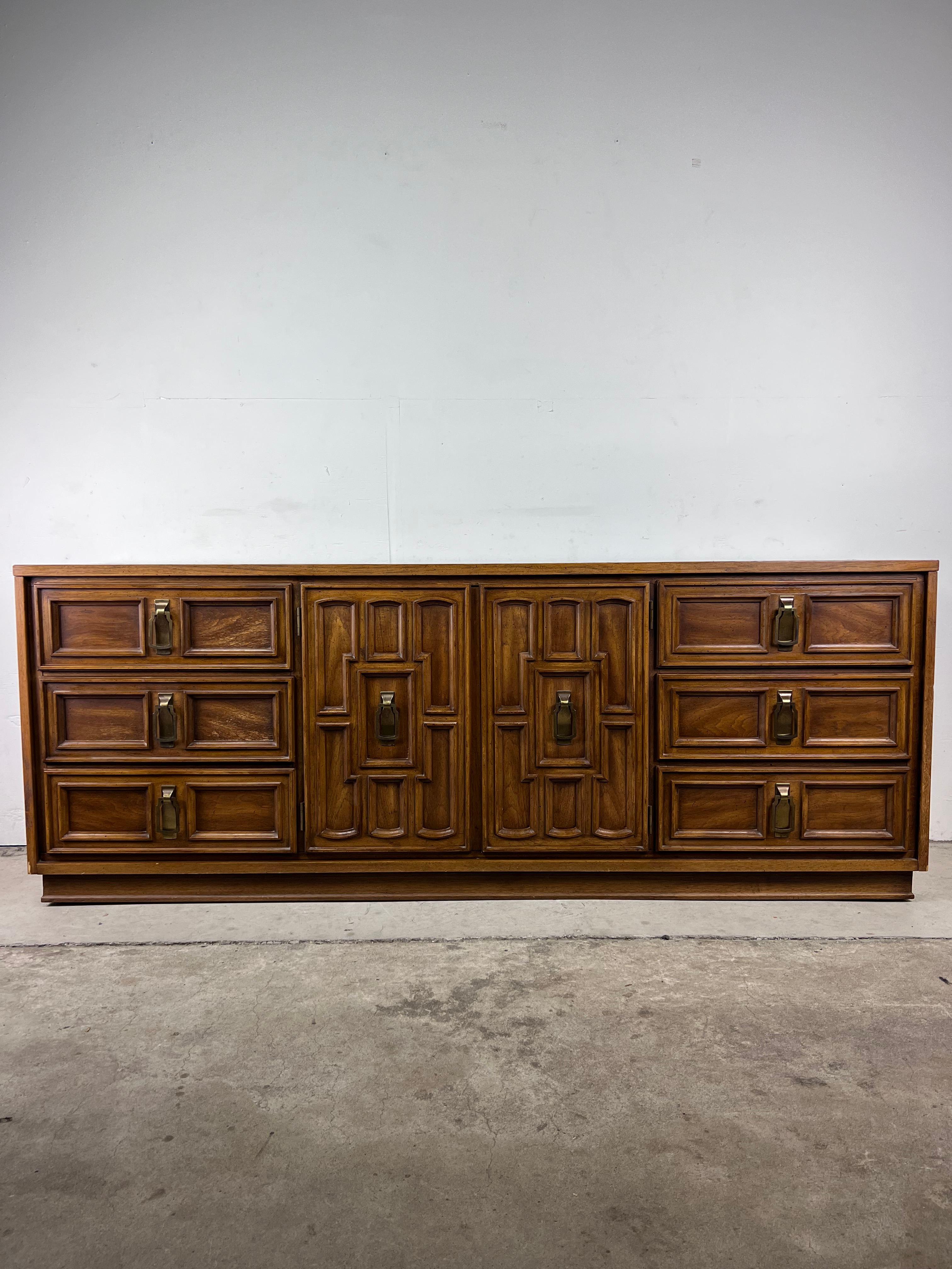 Mid-Century Spanish Revival Lowboy 9 Drawer Dresser For Sale 1