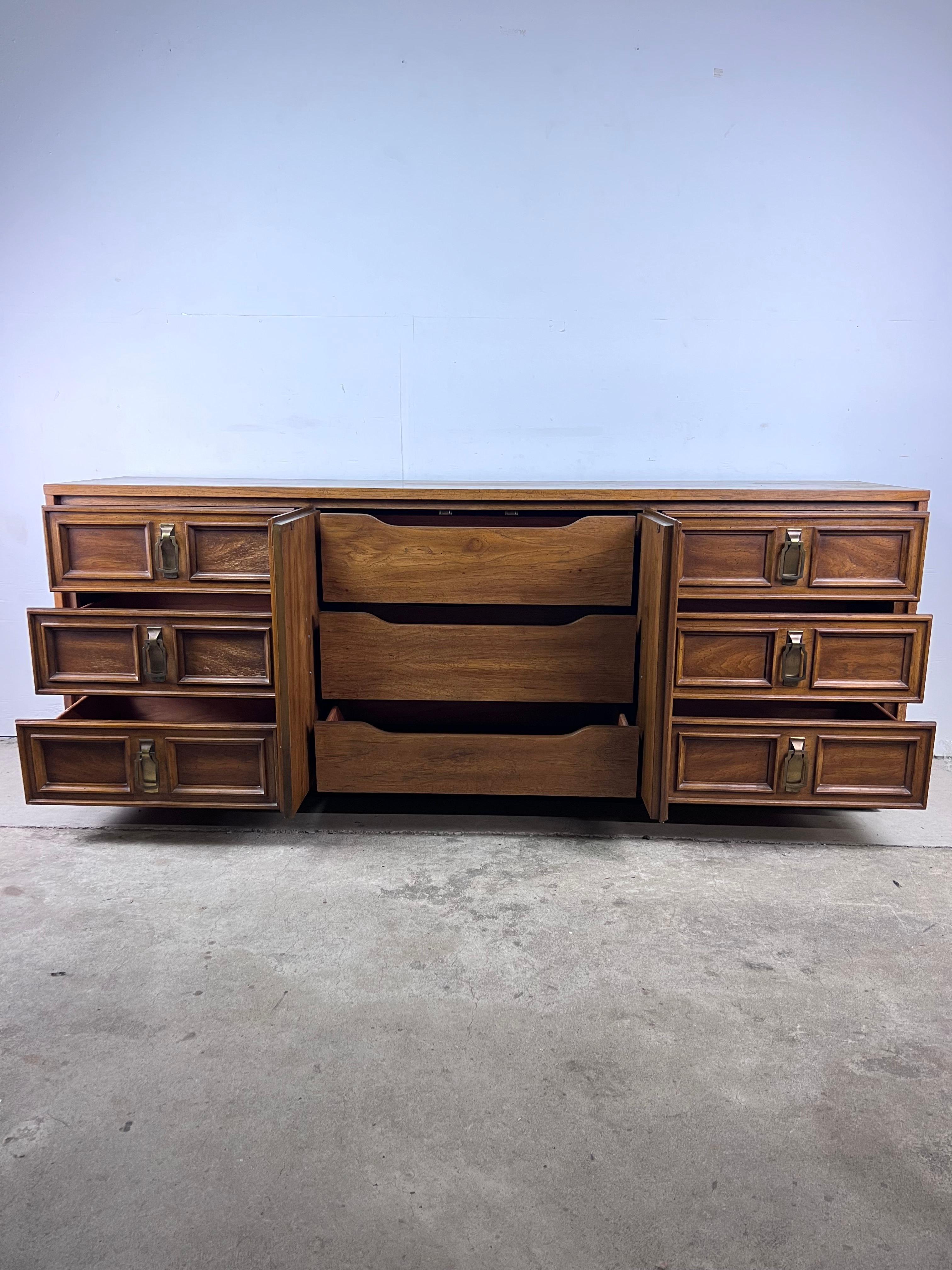 American Mid-Century Spanish Revival Lowboy 9 Drawer Dresser For Sale