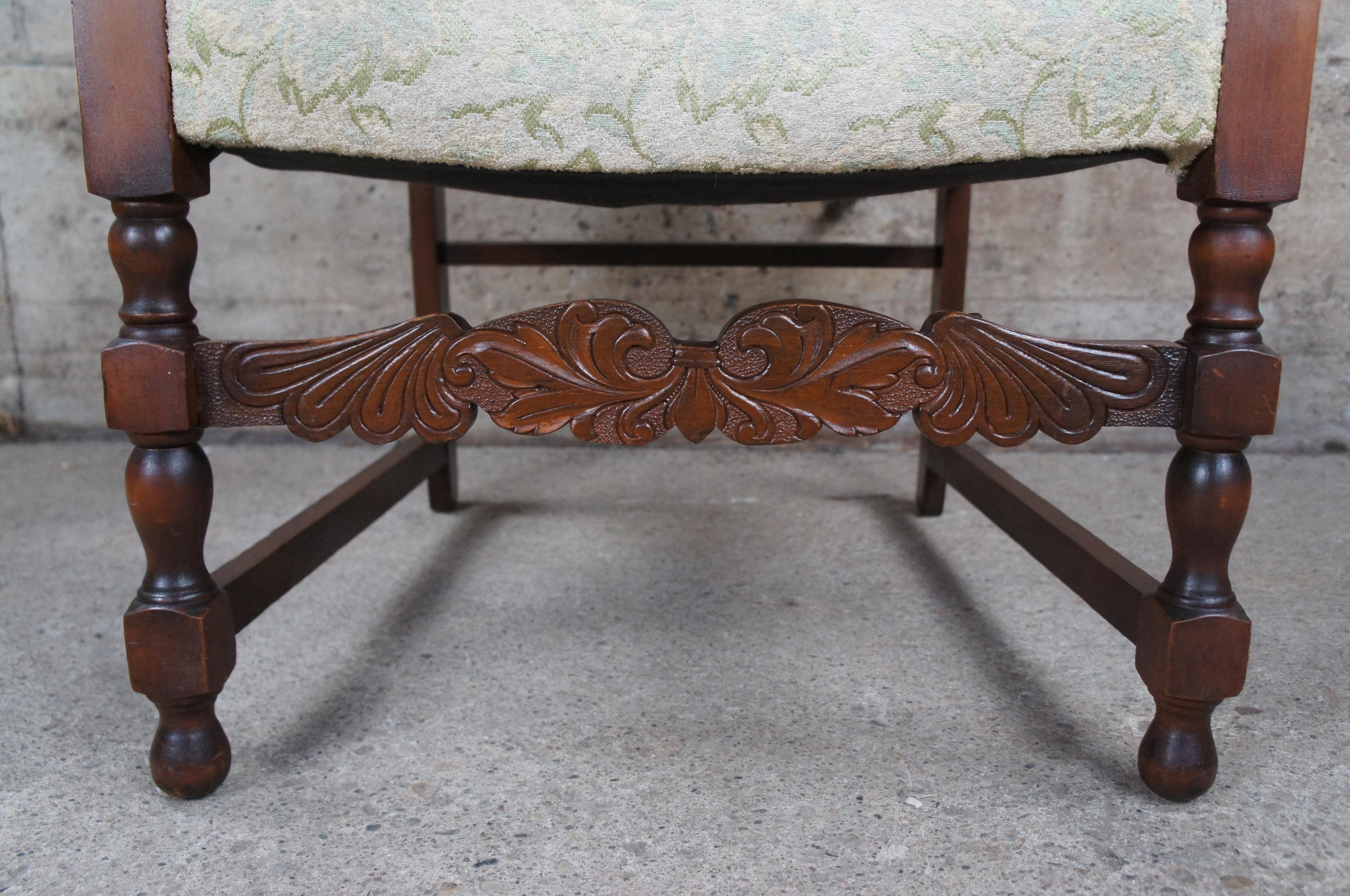 20th Century Mid Century Spanish Revival Mahogany Carved Occasional Arm Desk Side Chair For Sale