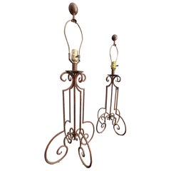Mid Century Spanish Revival Wrought Iron Table Lamps with Hand Forged Scrollwork Mid Century Spanish Revival Wrought Iron Table Lamps with Hand Forged Scrollwork