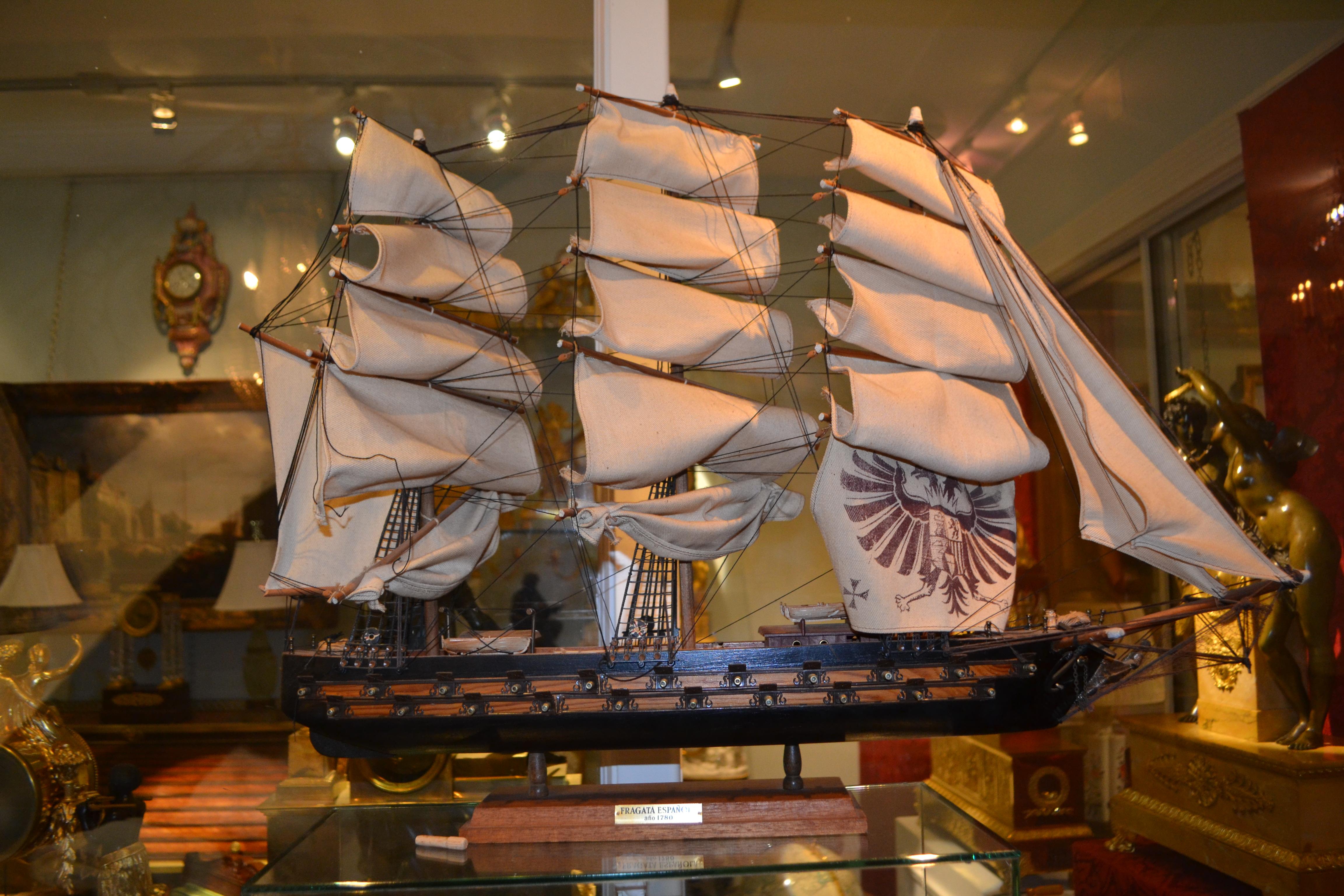 Bronze Mid-Century Spanish Souvenir Model of a late 18 Century Frigate For Sale